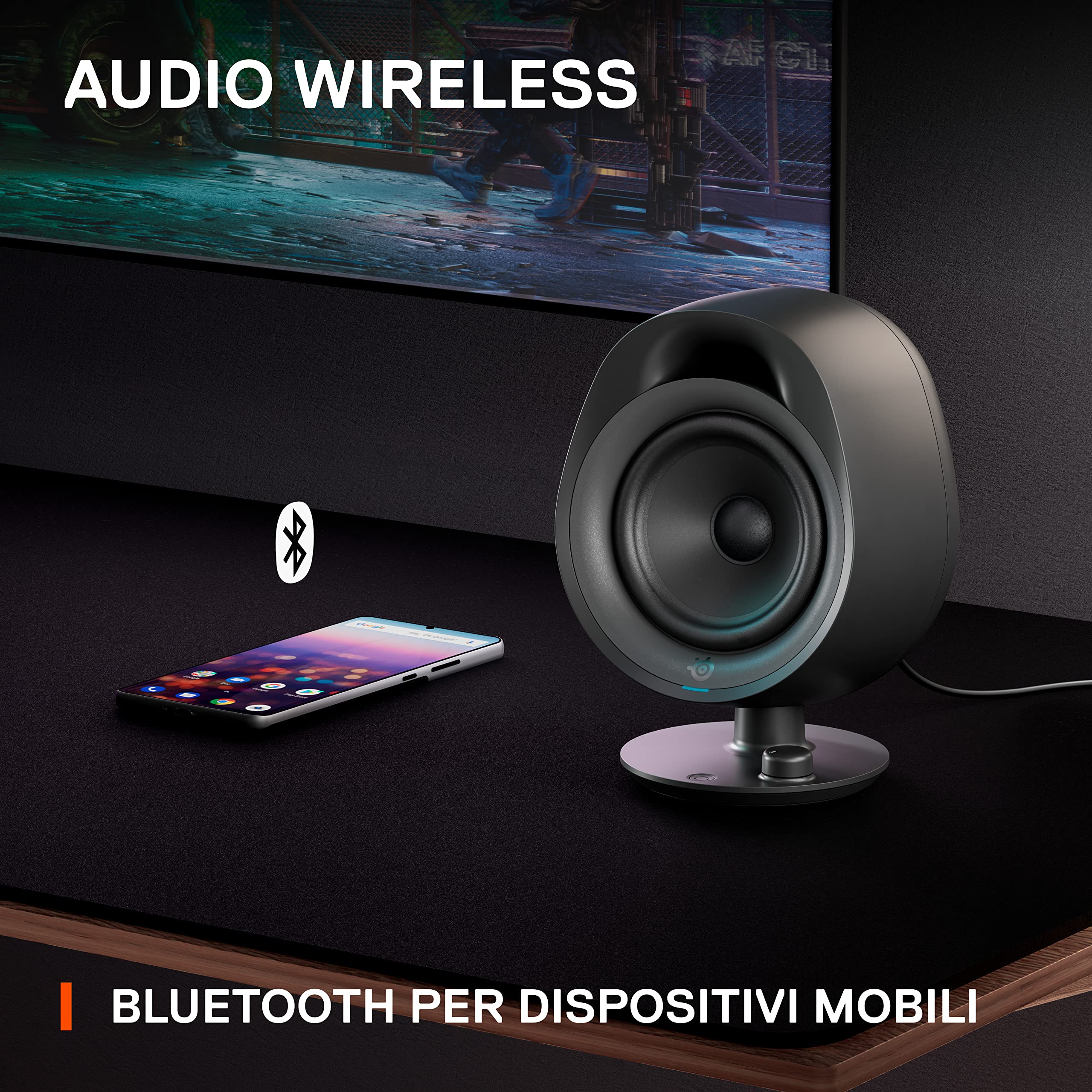 SteelSeries Arena 3 - Altoparlanti da gioco full-range 2.0 - Audio coinvolgente - Comandi sull’altoparlante - Driver da 4" - Con cavo e Bluetooth - Aux da 3,5 mm - PC, Mac, Mobile