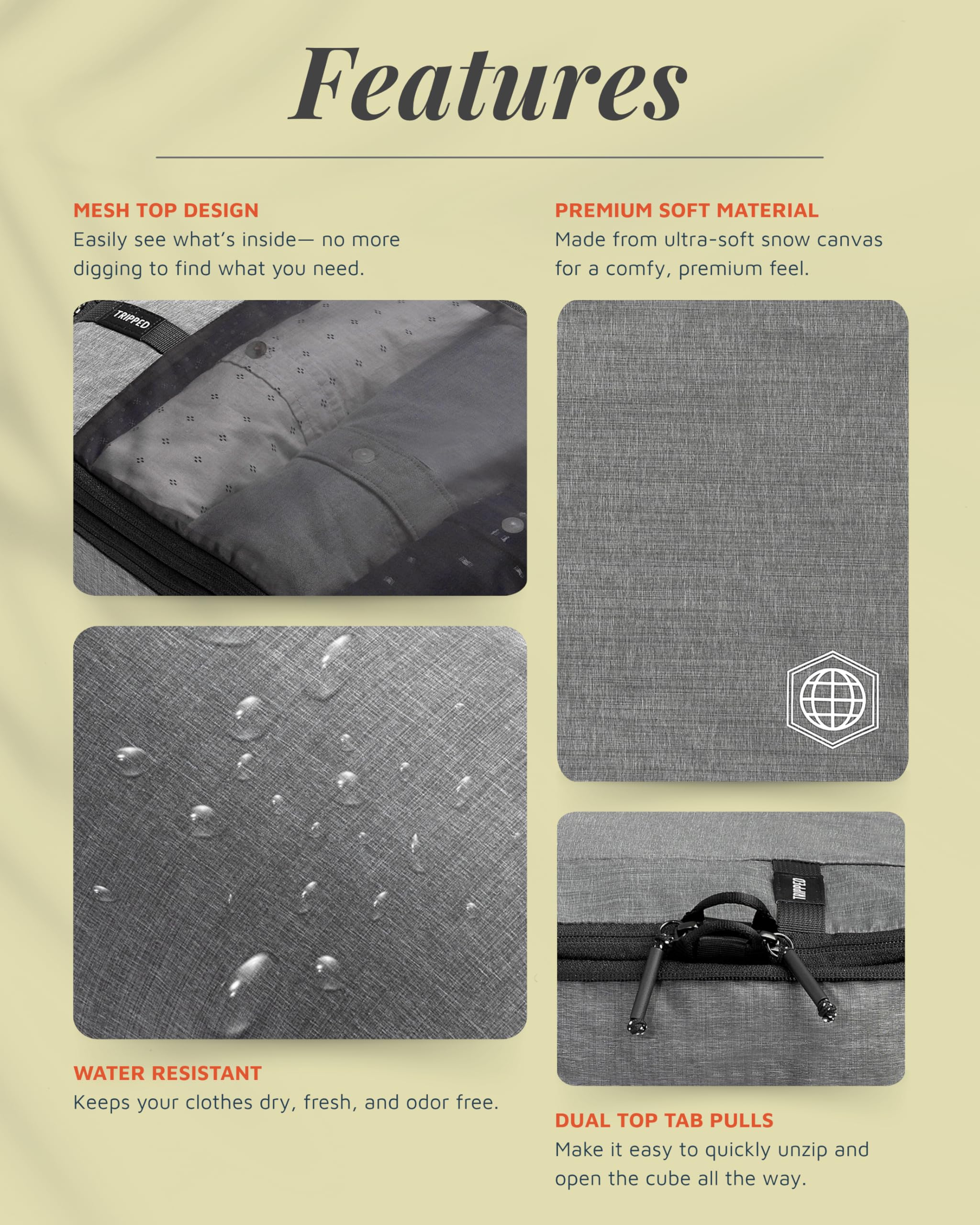 TRIPPED - Juego de 6 cubos de compresión para viajes, con bolsa de lavandería y zapatos, bolsas organizadoras de viaje que ahorran espacio para maleta y equipaje de mano (malla gris)