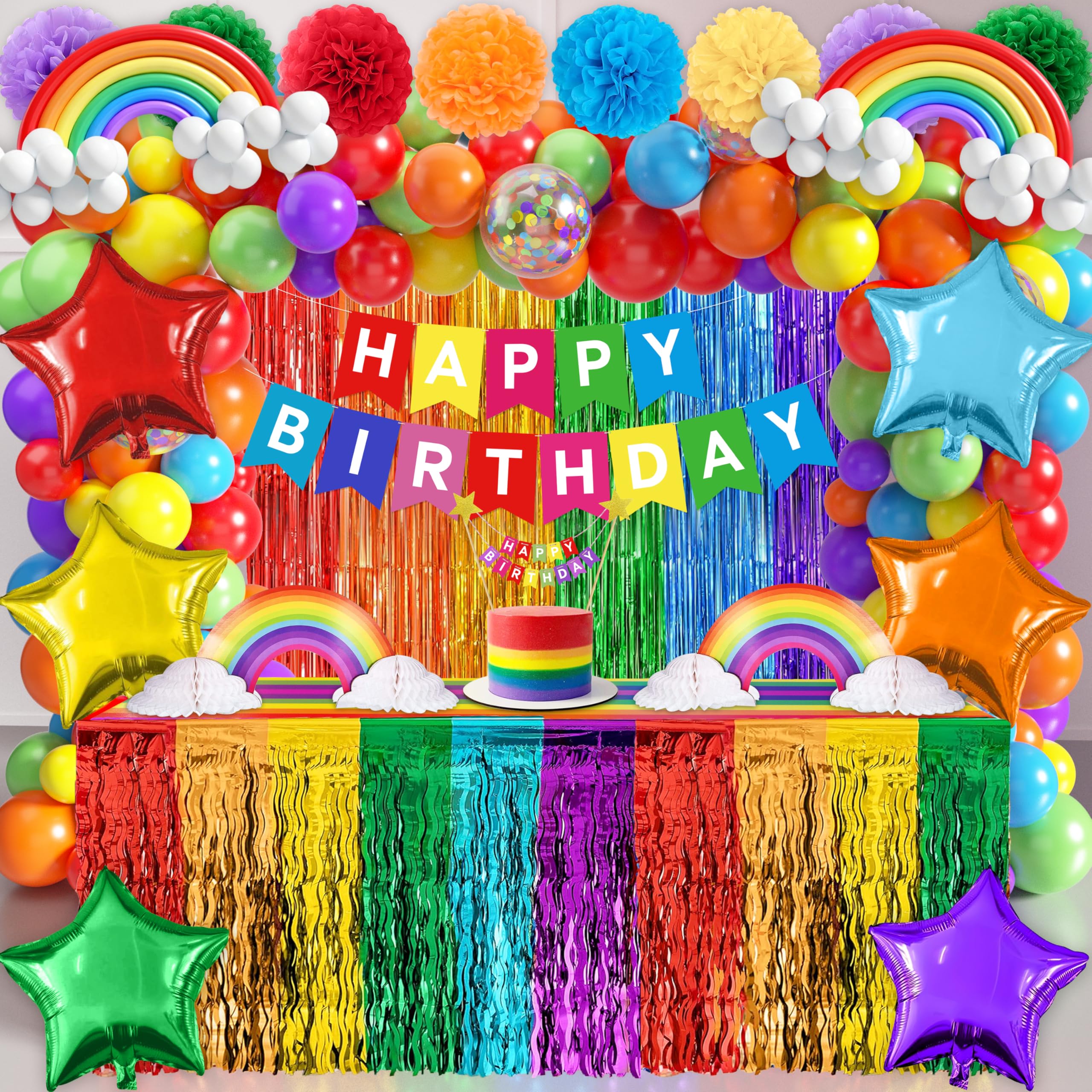 RAINBOW　レインボー Rogers Birthday Party Amazon.com: THAWAY Rainbow Birthday Decorations, 104Pcs Colorful
