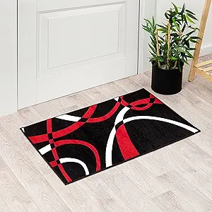 2305 Geometric Abstract Red Black 2x3 Area Rugs for Entryway