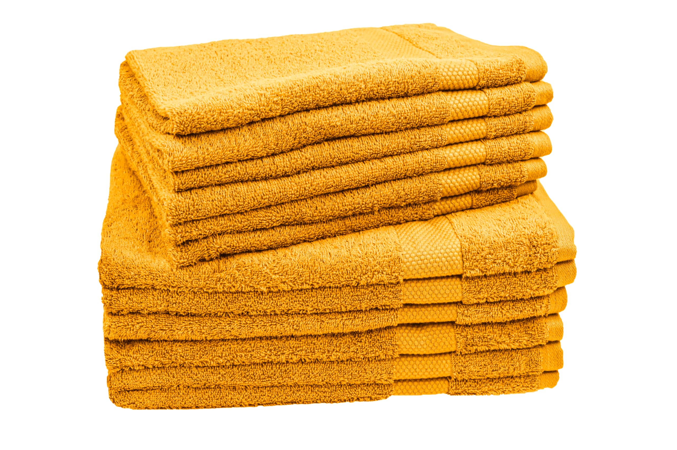 Lot de 12 serviettes faciales + 6 serviettes d'invité Posidonia colorées en éponge 500 g 100 % coton (jaune)