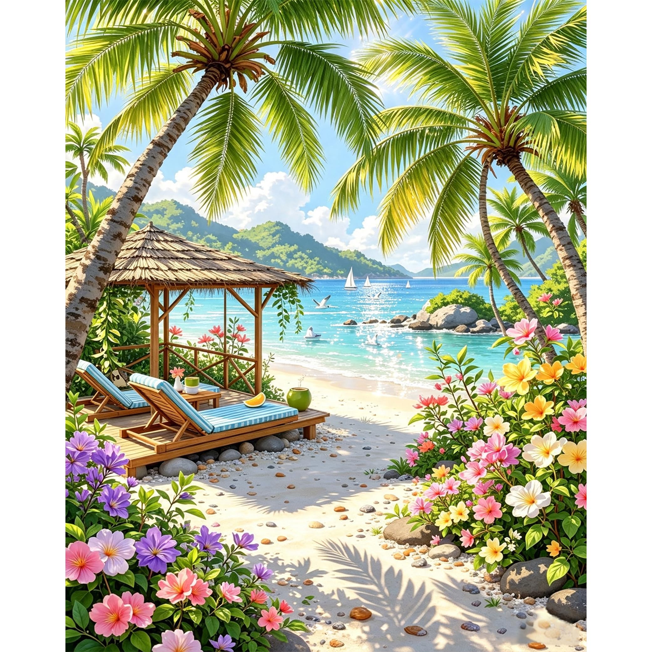 Beach Paint by Numbers for Adults, Painting by Numbers for Adults 12x16inch