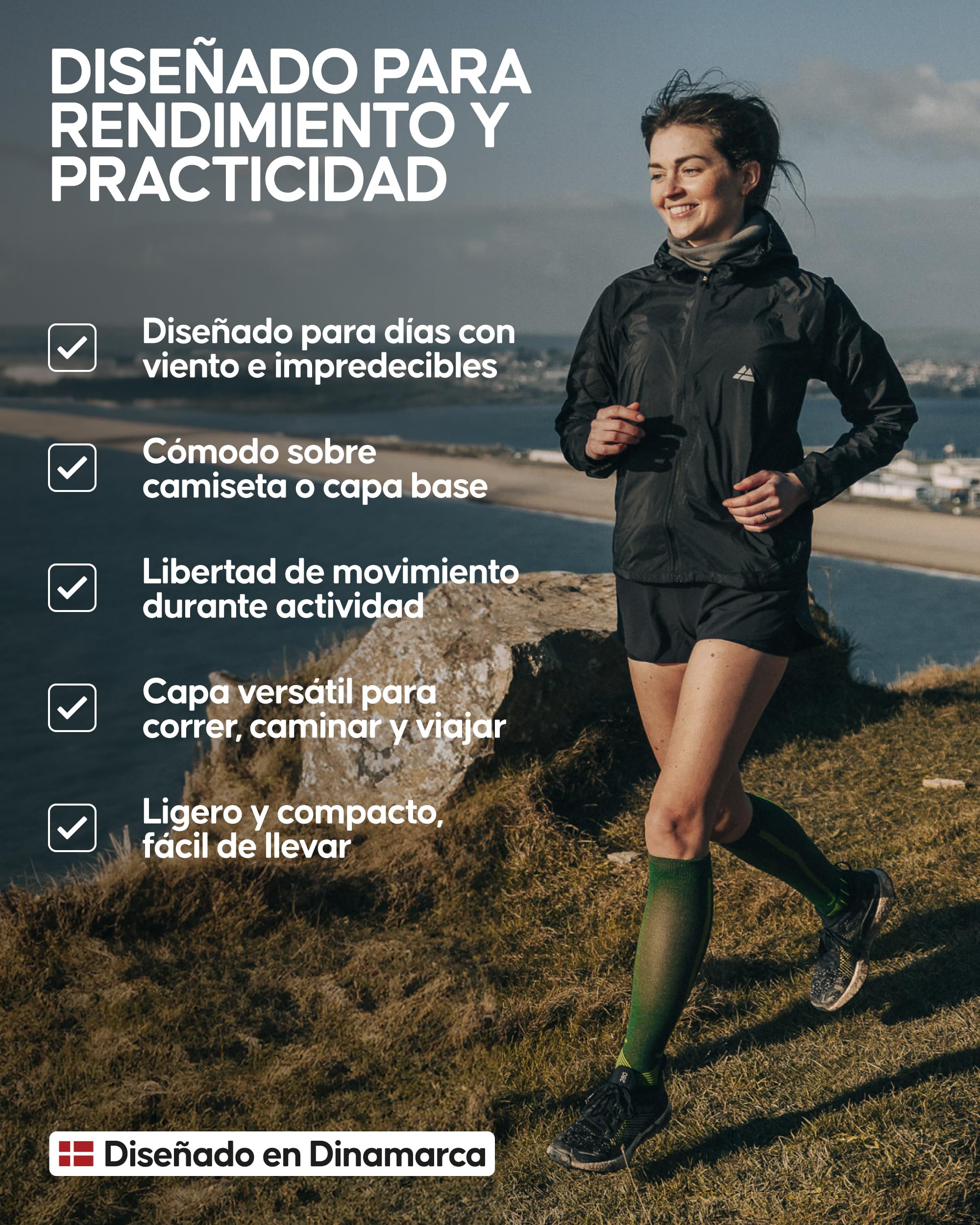 DANISH ENDURANCE Cortavientos Para Mujer, Chaqueta Deportiva Ligera con Capucha Ajustable, Puños Elásticos
