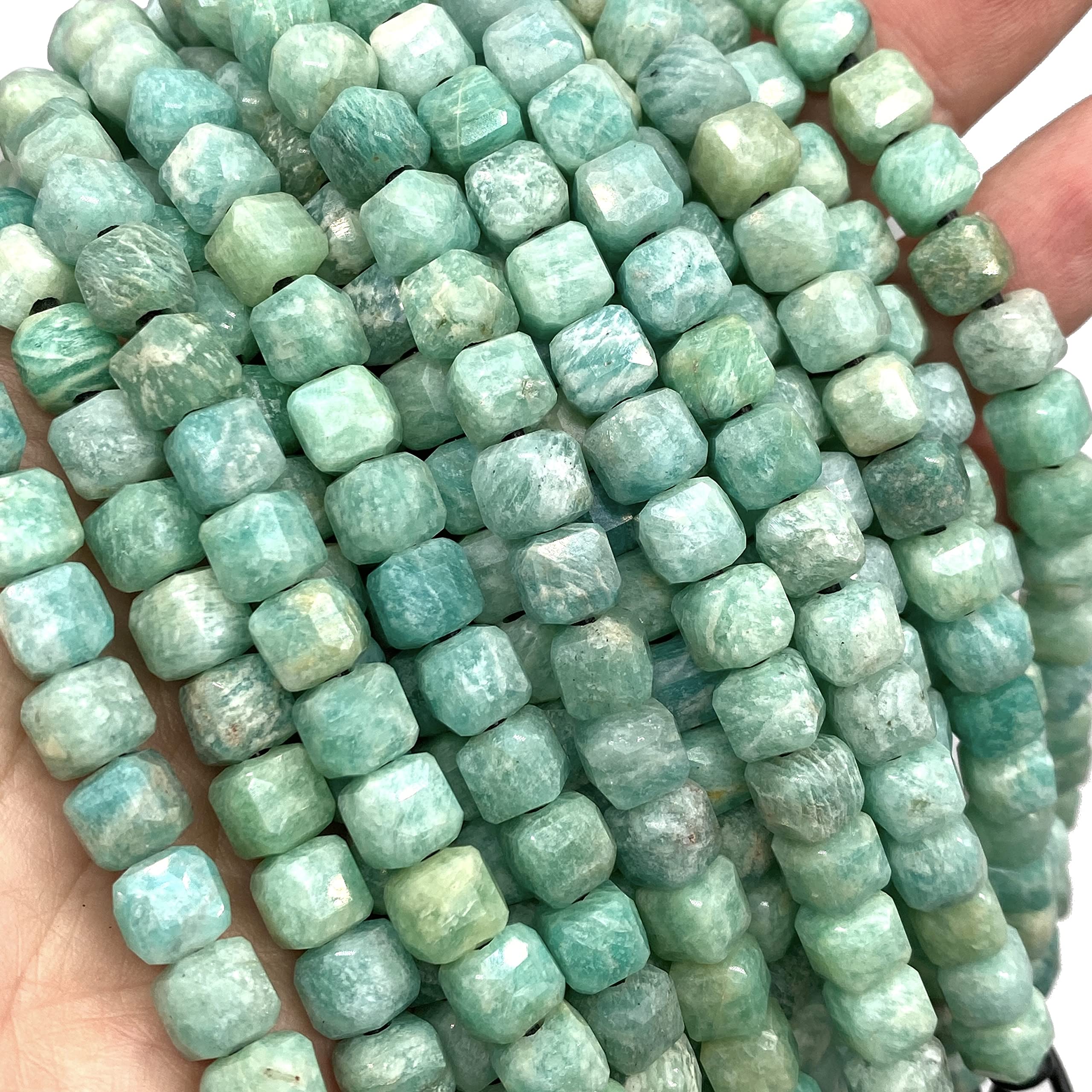 ABCGEMS (2.5mm Large Hole) Russian Amazonite Beads (New Diamond-Cutting Technique Brings a High-End Look to a Traditional Cube) DIY Jewelry Making- 8mm Faceted Cube, 8 Inches Strand