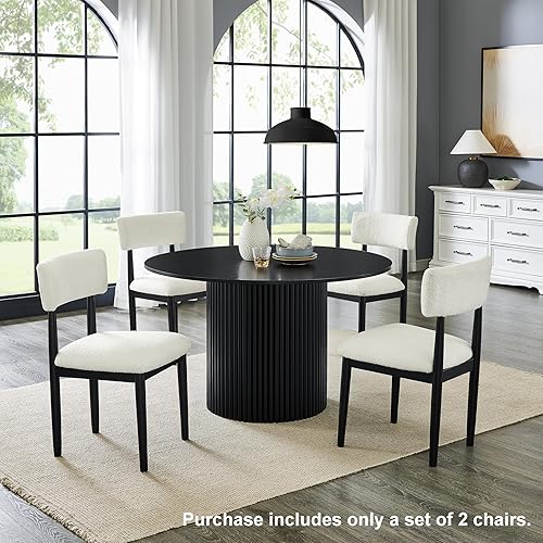 Miniatura 3 de Roundhill Furniture Ellis Boucle - Juego de 2 sillas de comedor tapizadas, color blanco y negro mate
