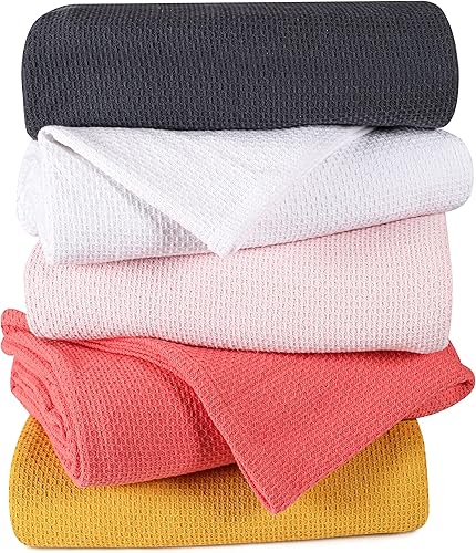 Miniatura 5 de Manta de cama 100% algodón, manta térmica transpirable tamaño matrimonial, manta suave de panal de abeja de 90 x 90 pulgadas, manta de cama de