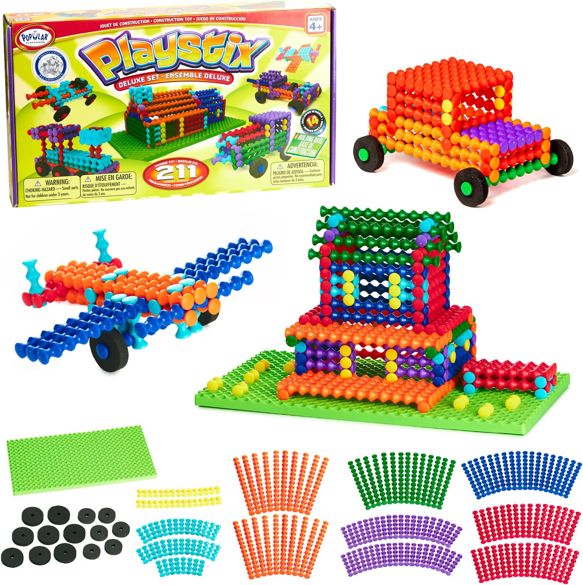 Popular Playthings Playstix Construction Toy Building Blocks Set 211 Piece STEM Kit