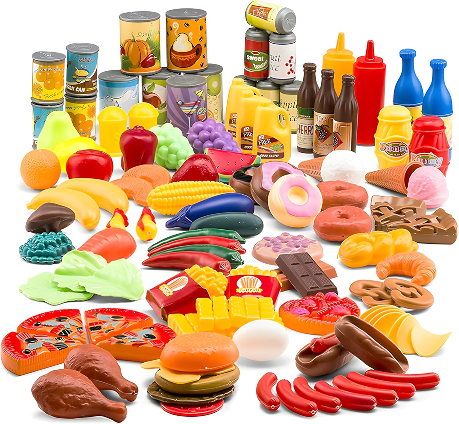 Jaxojoy 122 Piece Pretend Food Set for Kids - Food Toys for Kids Kitchen Set - Pretend Play Kitchen Accessories and Playset for Interactive and Imaginative Activities Imaginary Play