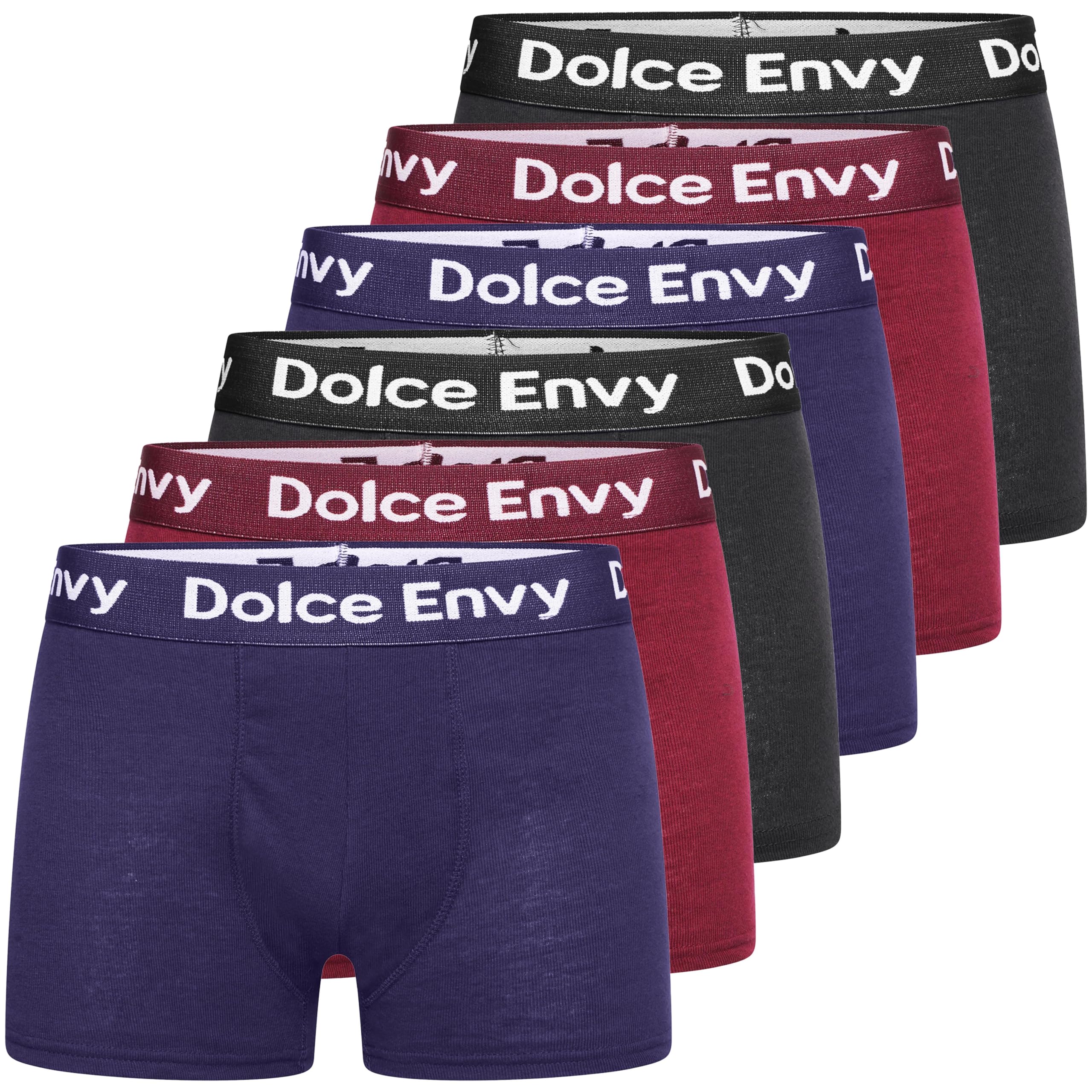 Dolce Envy Men's 2 Black, 2 Navy-Navy Band, 2 Maroon-Maroon Band 6-Pack Boxers Shorts With Elastic Waistband Cotton Fitted Breathable Underwear Suitable For Any Occasion (Uk, Alpha, M, Regular, Regular, )