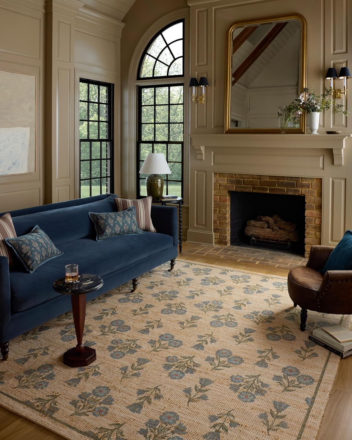 Loloi Chris Loves Julia Rue Collection RUE-04 Moss/Blue 2'-3" x 3'-9" Accent Rug Jute Neutral Floral Living Room Bedroom Rug Moss / Blue 2'3" x 3'9" (Rectangular)