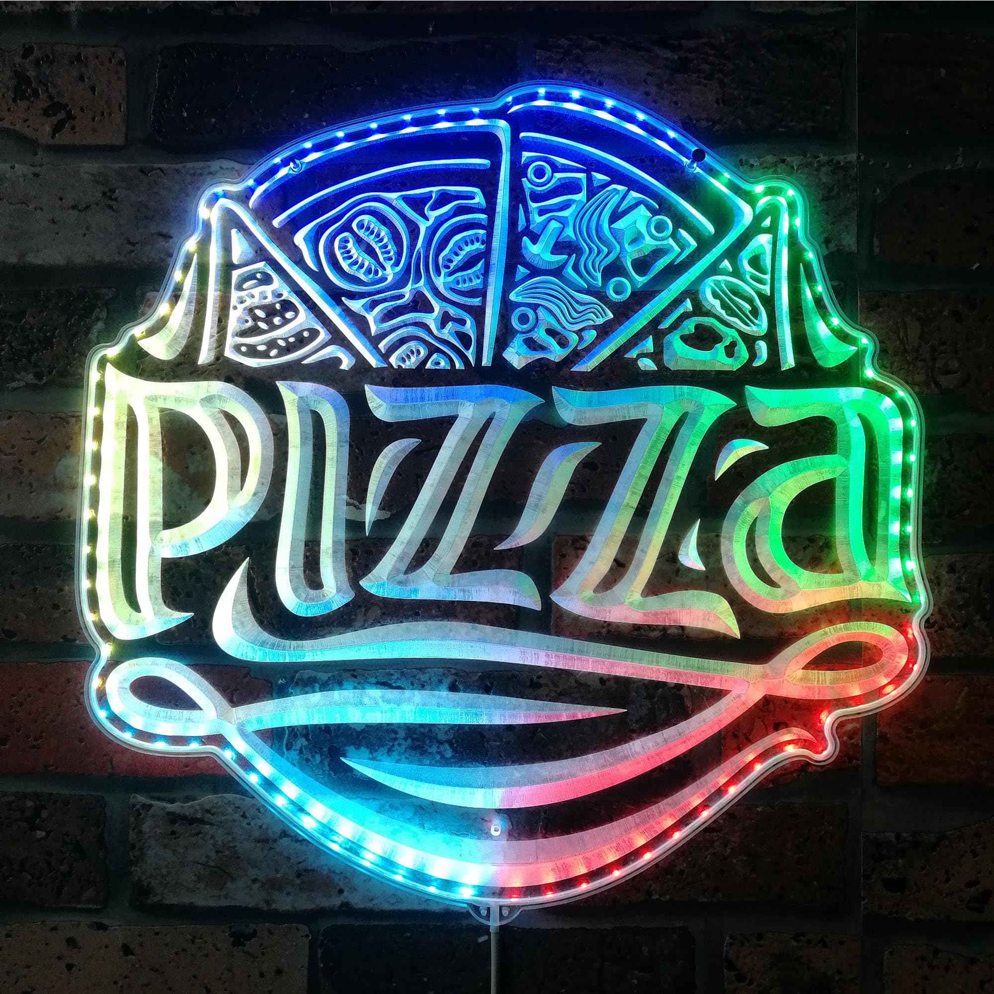 ADVPRO Pizza by the Slice Open RGB Dynamic Glam LED Sign - Cut-to-Edge Shape - Smart 3D Wall Decoration - Multicolor Dynamic Signage st06s44-fnd-i0250-c