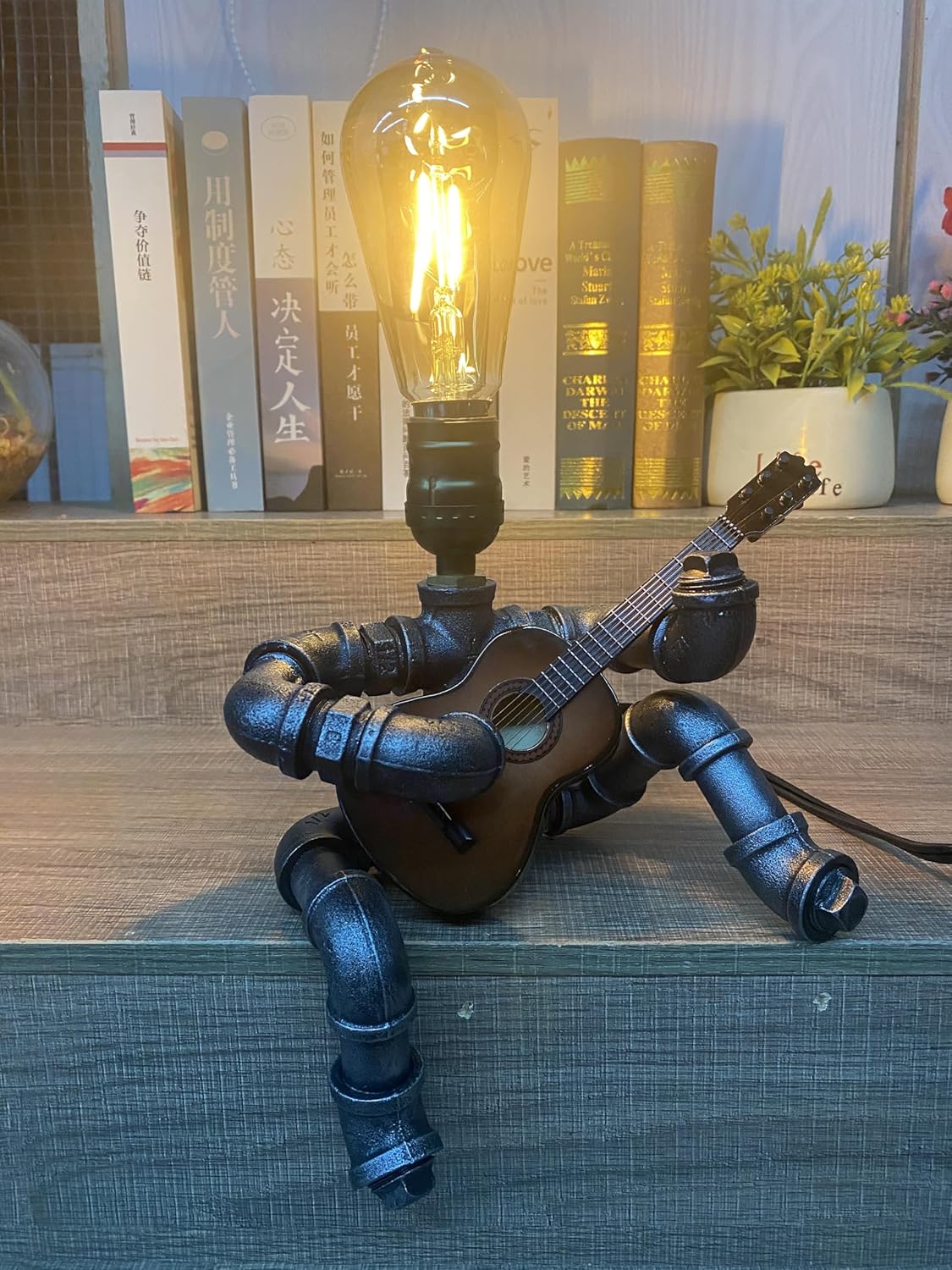 Music Guitar Table Lamp,Guitar Stuff,Cool Gifts for Music Lovers,Players for Men Gift,Steampunk lamp,Metallica (Coffee)