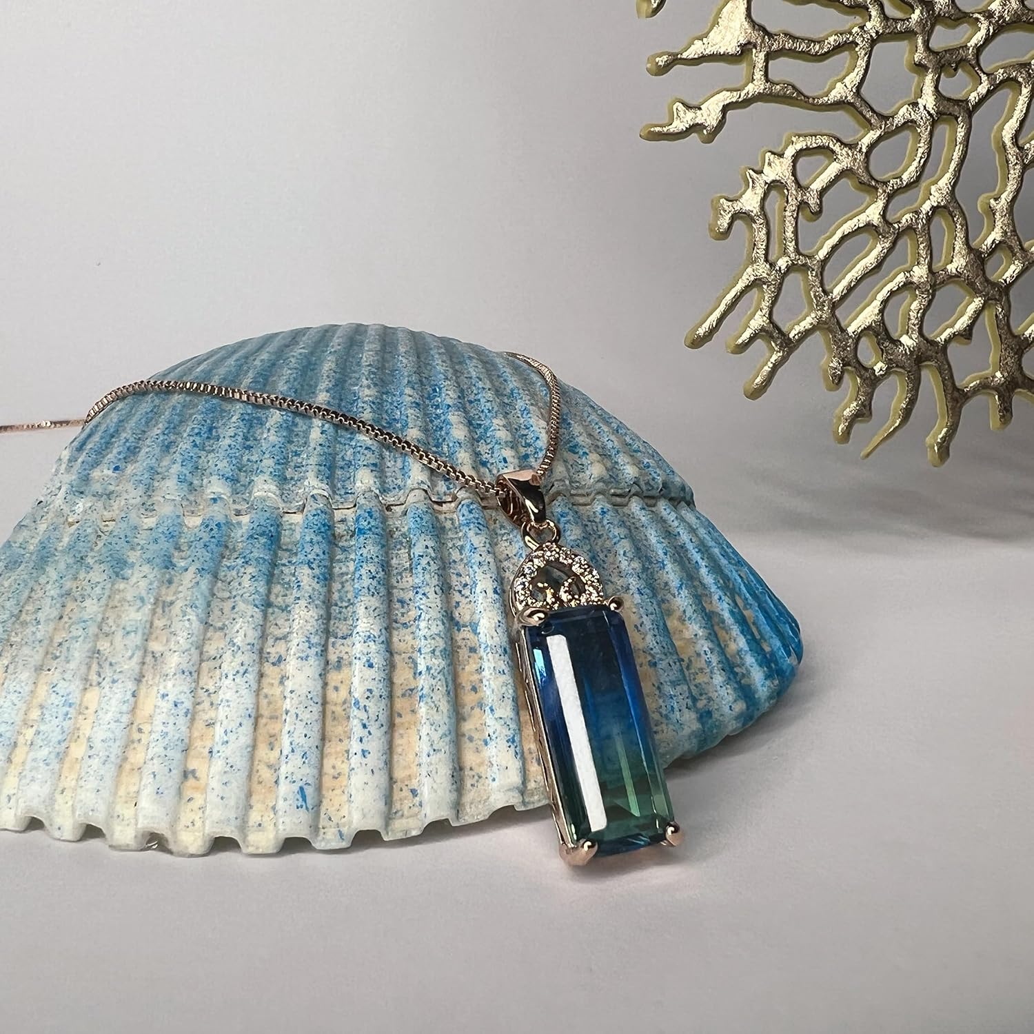 Rose Gold Sterling Silver Cubic Zirconia Necklace,Blue Crystal Pendant,Graduation Gifts, Friendship Necklace, Necklaces for Women, Mothes Day Gifts, Valentines Day Gift - Image 5