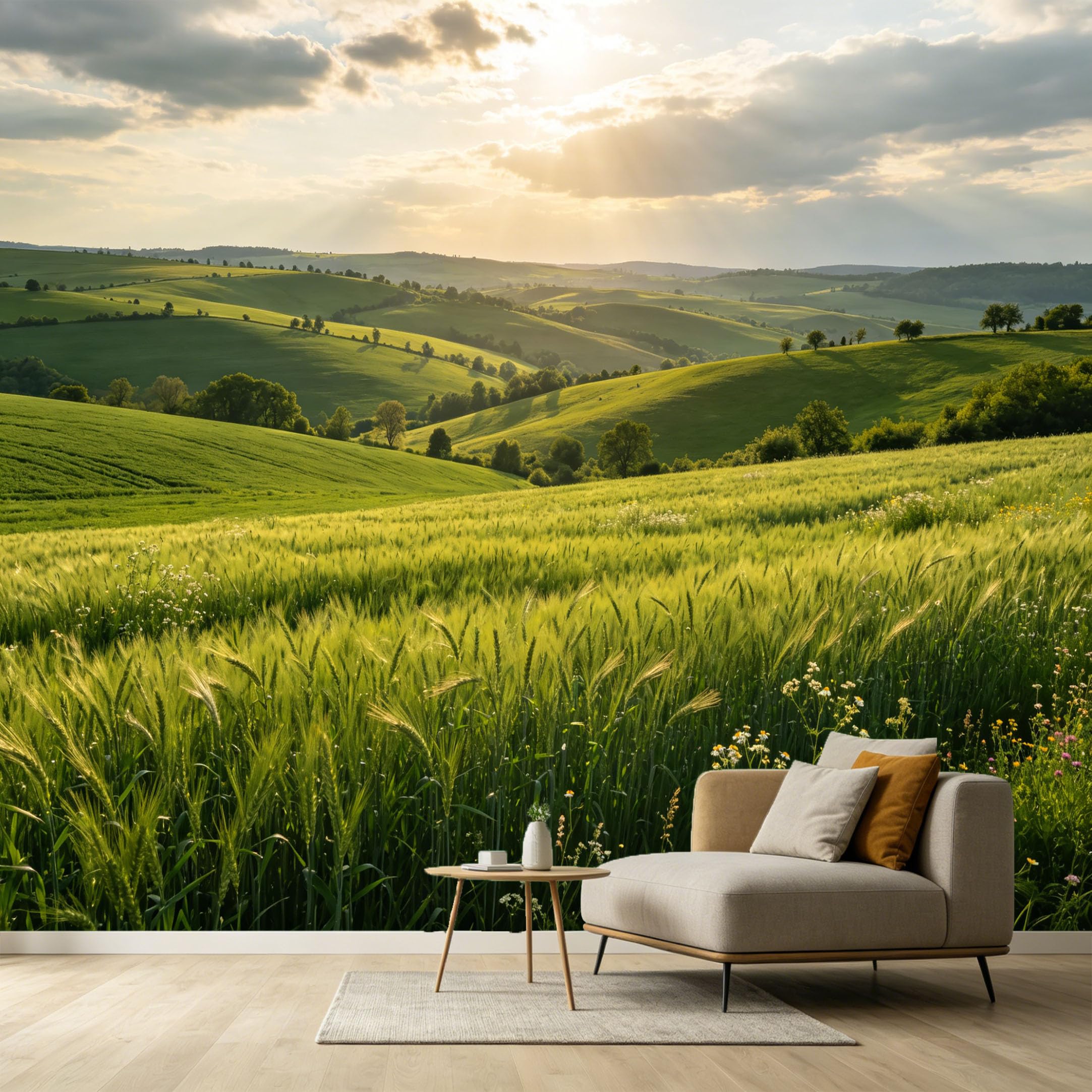 Custom Size Wall Murals Rolling Hills Countryside Landscape Nature Scenery Sunlight Field Wheat Plants SelfAdhesive Wall Fabric Removable Large Wallpaper Photo for Living Room