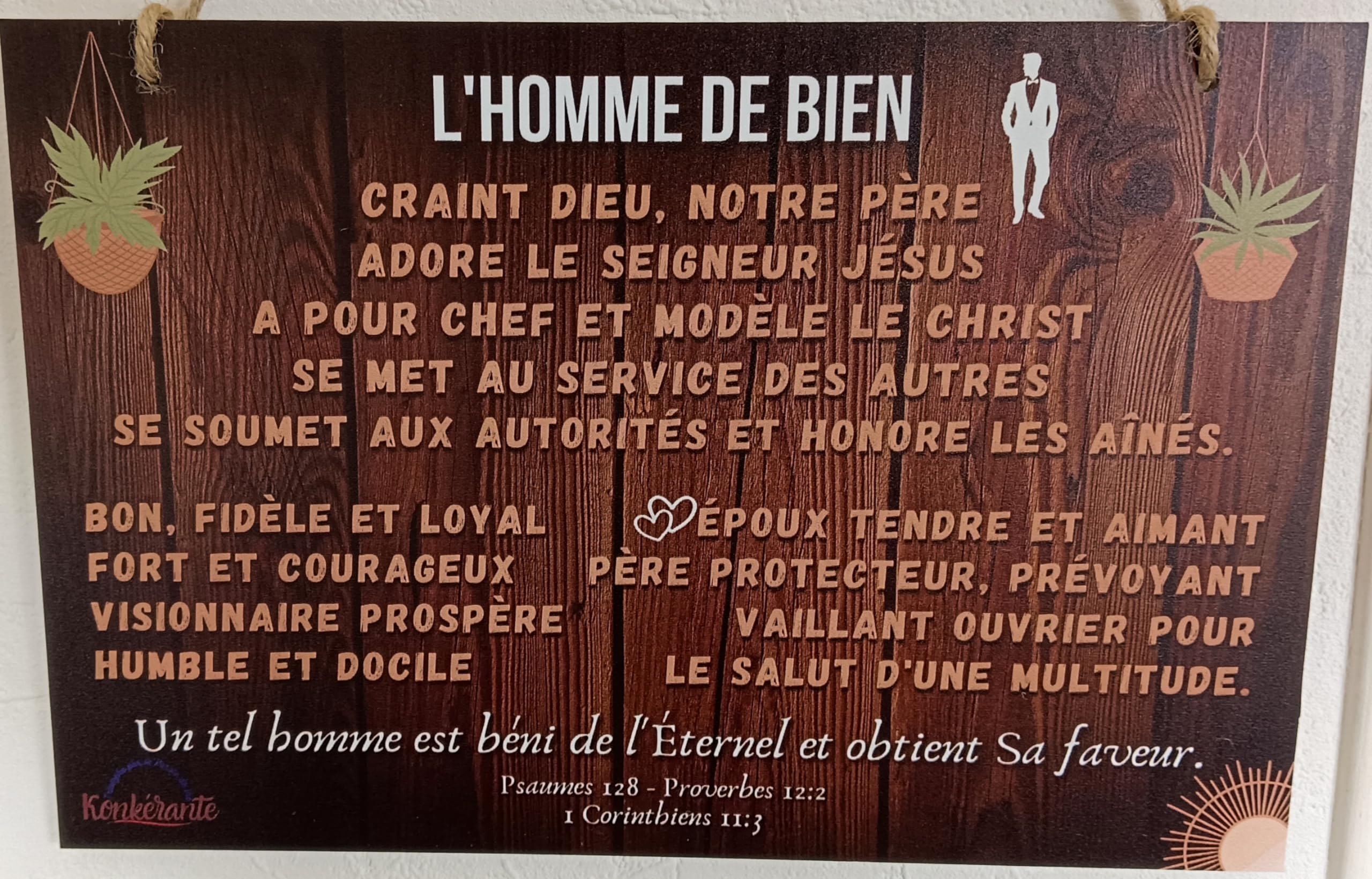 Tableau Bois Message Chrétien "Plus Que Vainqueur" Romains 8:37 - Décoration Murale Spirituelle