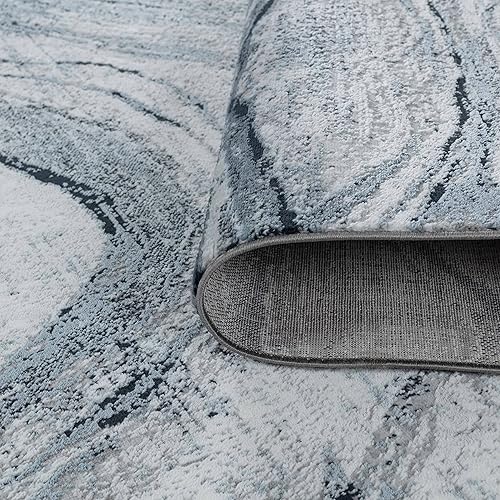 Miniatura 4 de GLORY RUGS Alfombra abstracta moderna de 8 x 10 pies, color gris azul marino, se desvanece suave para sala de estar, dormitorio, hogar y oficina