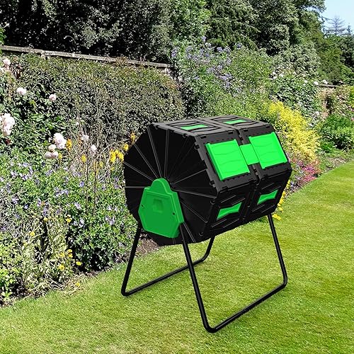 Miniatura 8 de Efurden Contenedor de compostaje, vaso de compostaje de doble cámara con alto volumen de 45 galones, fácil de montar y compostador duradero, color