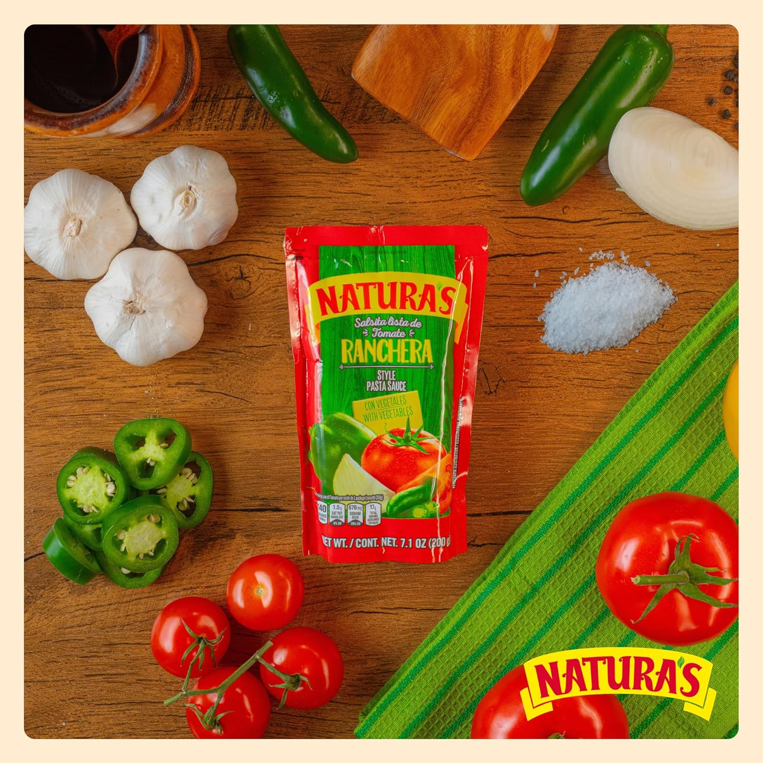NATURA'S Salsa Ranchera, Heat-and-Eat Ranch Pasta Sauce in 7.1oz. Easy-Open Pouch (Pack of 24)