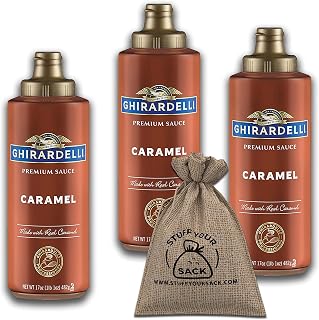 Stuff Your Sack Gift Bag withCoffee Syrup Caramel 3-Pack, Perfect Ice Cream Toppings, Breakfast Syrups & Toppings, Coffee Flavoring Syrup