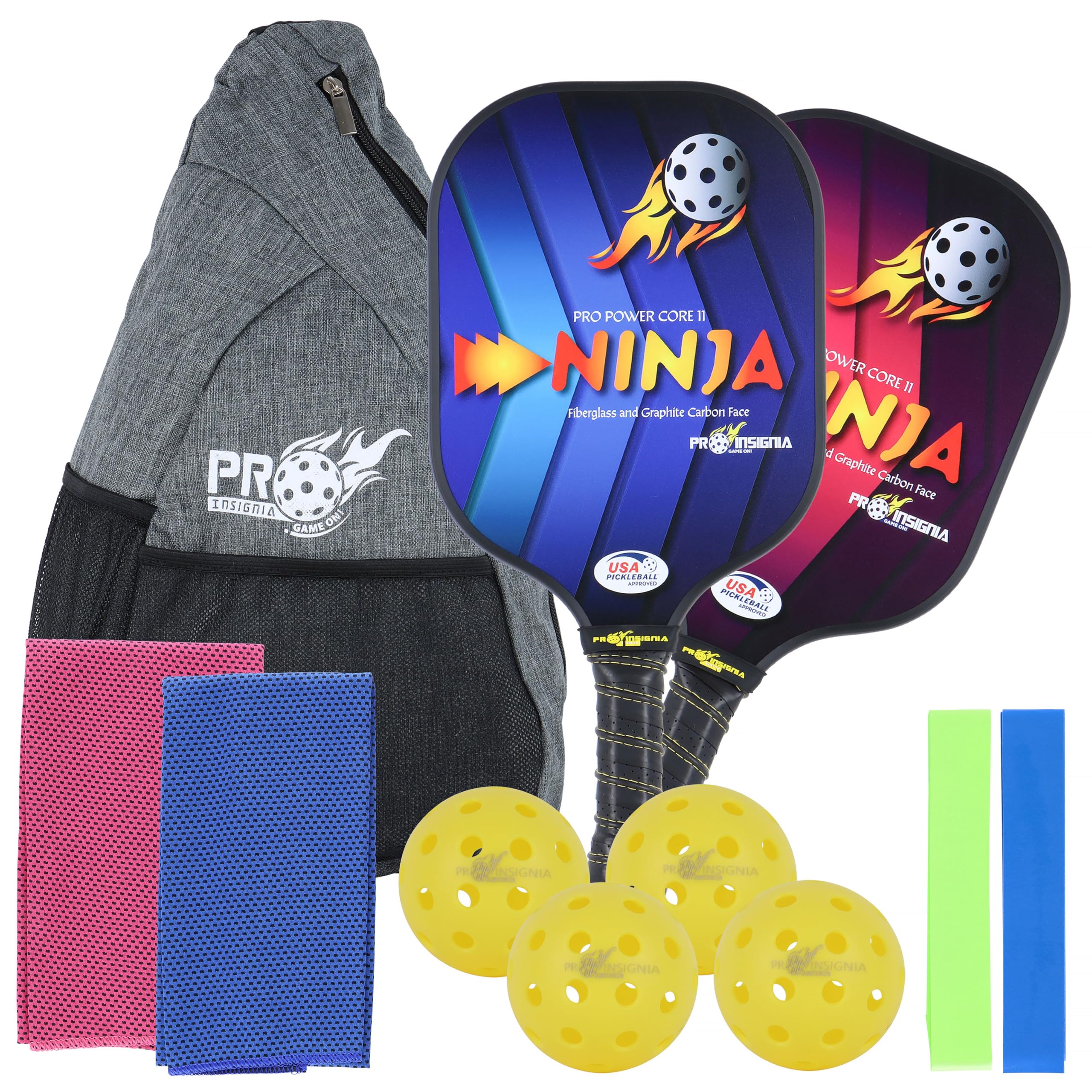 USAPA Approved Carbon Fiber Pickleball Paddles Set of 2, Lightweight Pickleball Paddle Set with Pickle Ball Rackets 2 Pack, Pickleball Bag and 4 Pickleballs Set for Beginners