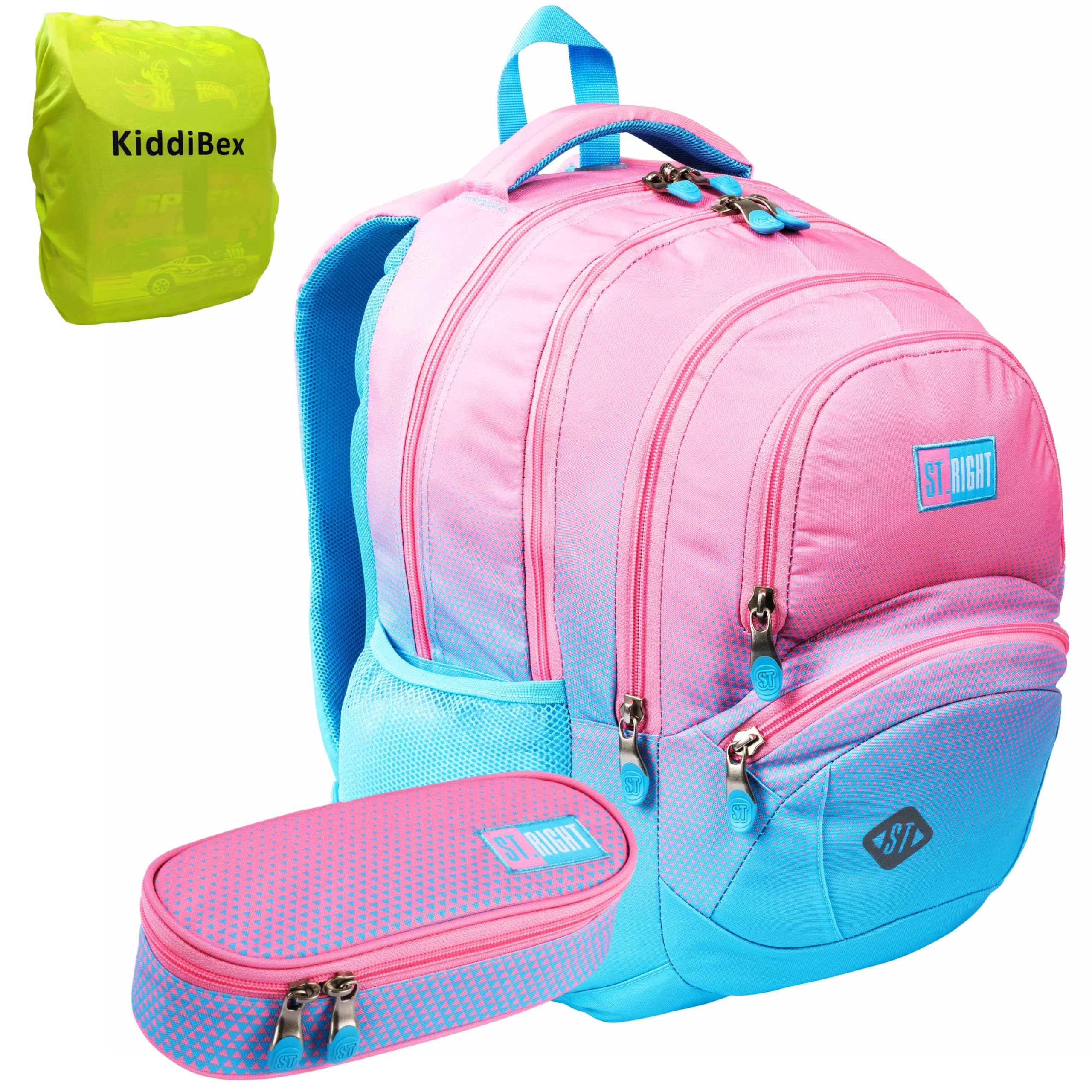 Schulrucksack Teenager Set 3 Teilig - Schulrucksack Mädchen, Schulranzen Mädchen ab 5. Klasse mit Brustgurt - Rucksack Schule, Schultasche Mädchen - Ergonomischer Schulranzen (Pink Blau)