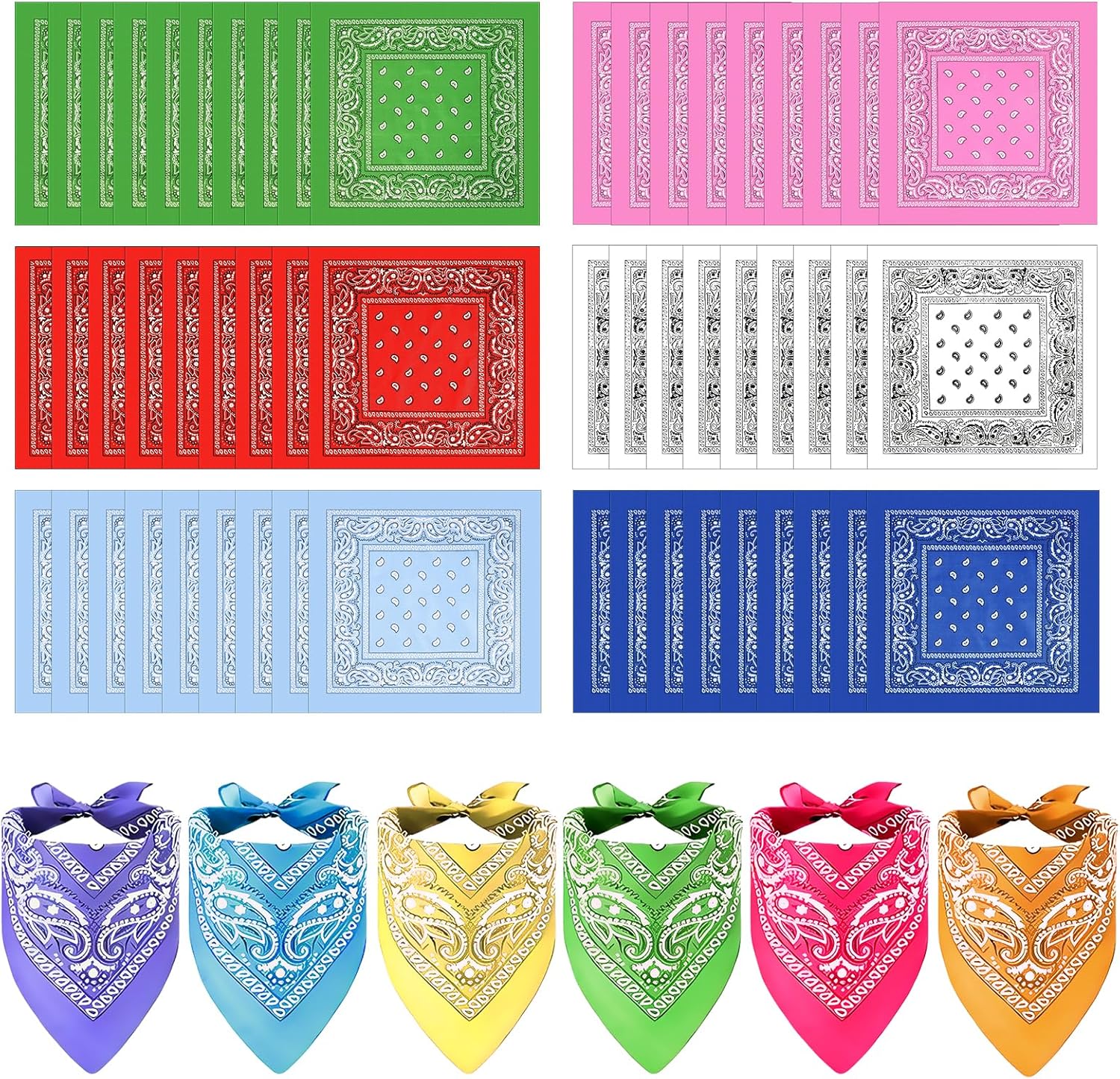 60 PCS Cowboy Bandanas Bulk Paisley Novelty Headband Square Scarf Head Wrap Scarf Wristband for Race Parade Party - Image 7
