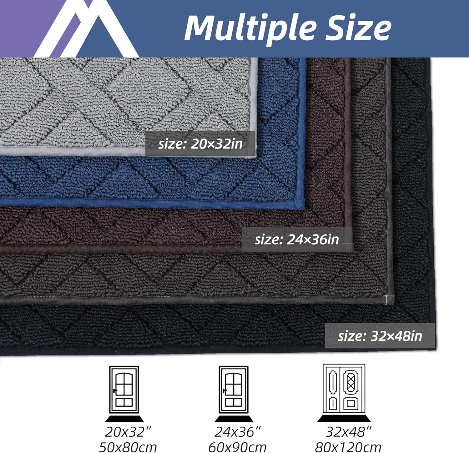 COSY HOMEER Door Mat Indoor Entrance, Non-Slip Absorbent Doormat for Front Door, Low-Profile Entryway Mat for Dirty Paws, Washable Dirt Trapper Mats (24"x36", Blue)