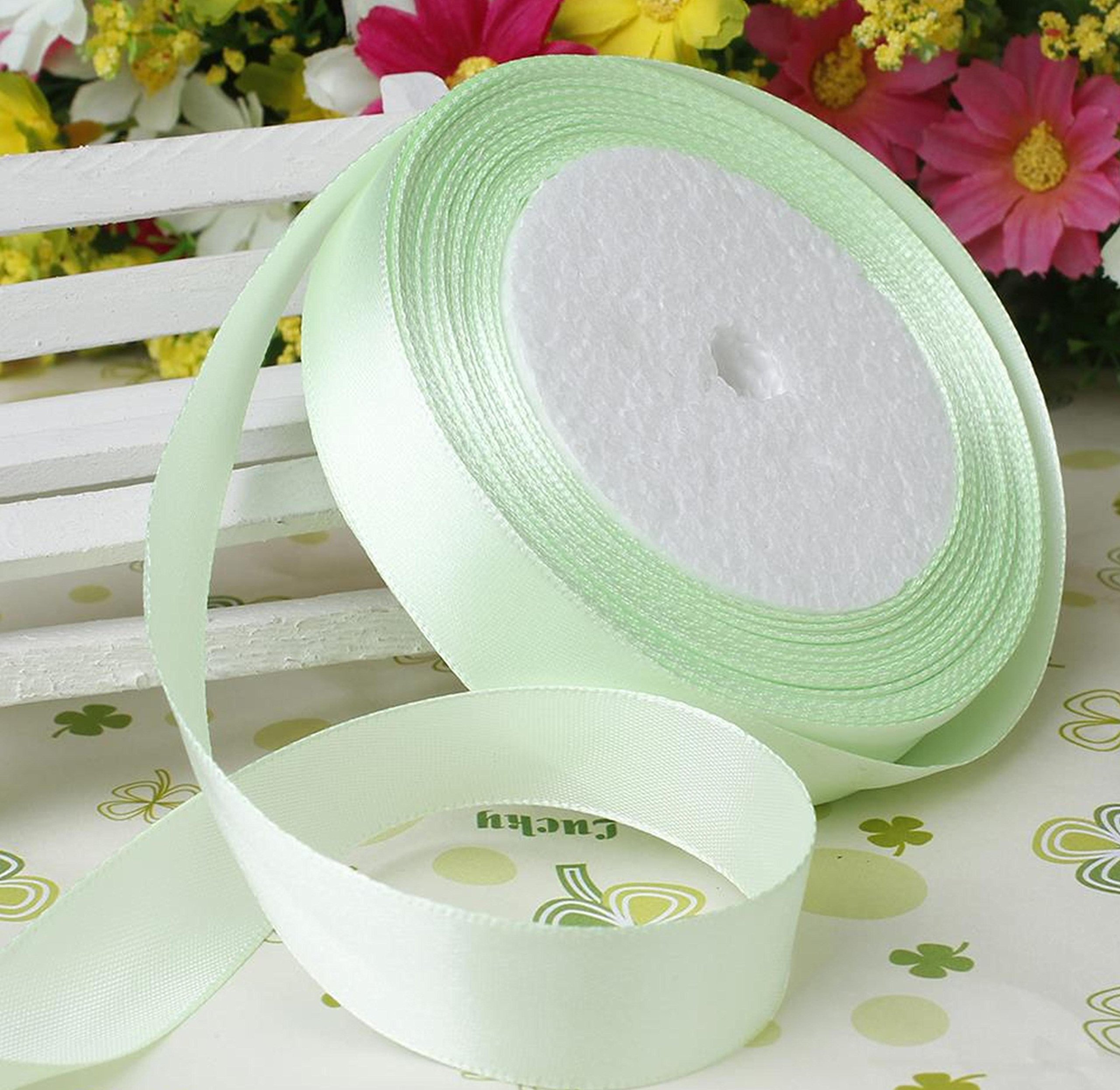 22 Meters Satin Ribbon 10mm (Pale Green) Gift Wrap Ribbon, Ribbons for Gift Wrapping, Christmas Ribbon, Gift Wrapping Ribbon for Crafting, Wedding Party Decor More