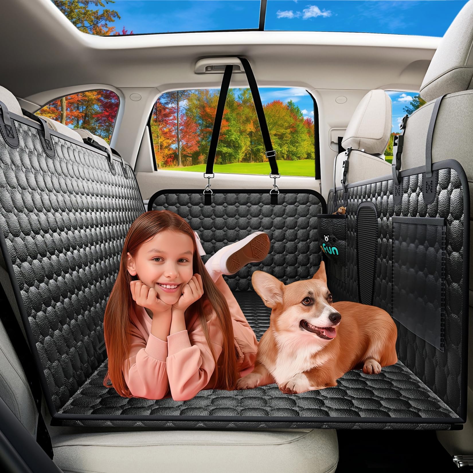 Estensore per sedile posteriore per cani, in pelle PU, impermeabile, per sedile posteriore con fondo rigido, può contenere fino a 181,4 kg, robusta amaca per cani per auto/camion/SUV, antigraffio,