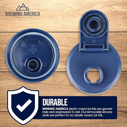 Miniatura 4 de Brewing America Vaso de viaje con tapa de vertido, tarro anidable de 1 pinta (16 onzas) con bola azul de boca ancha, tarro Mason para verter tapa,