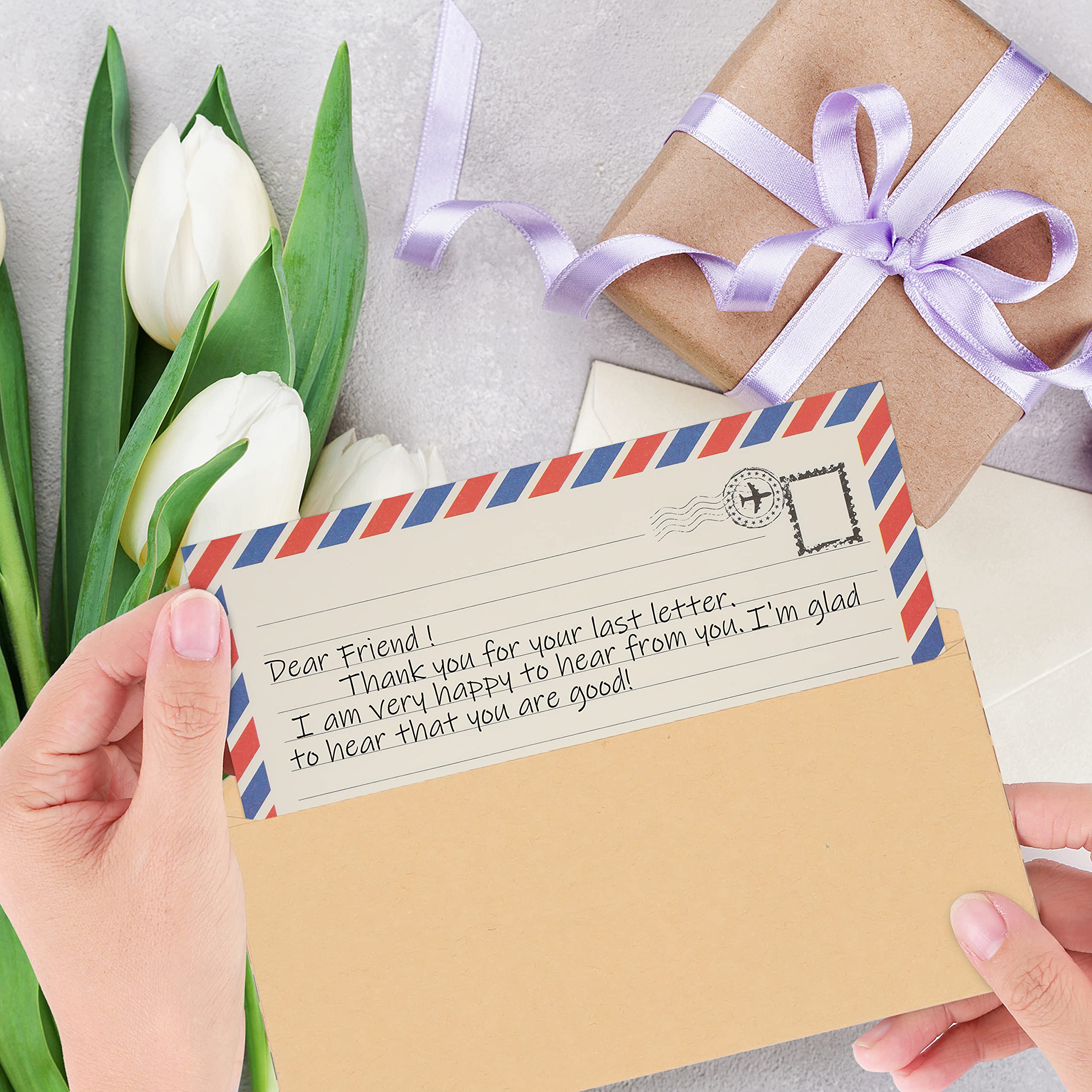 Belle Vous Carta Da Lettere Vintage 96 Pezzi - 48 Fogli Premium Formato Lettera 48 Buste Set Carta Viaggio
