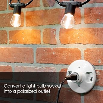 Power Gear Light Socket to Plug Adapter, Polarized, White, 2 Pack