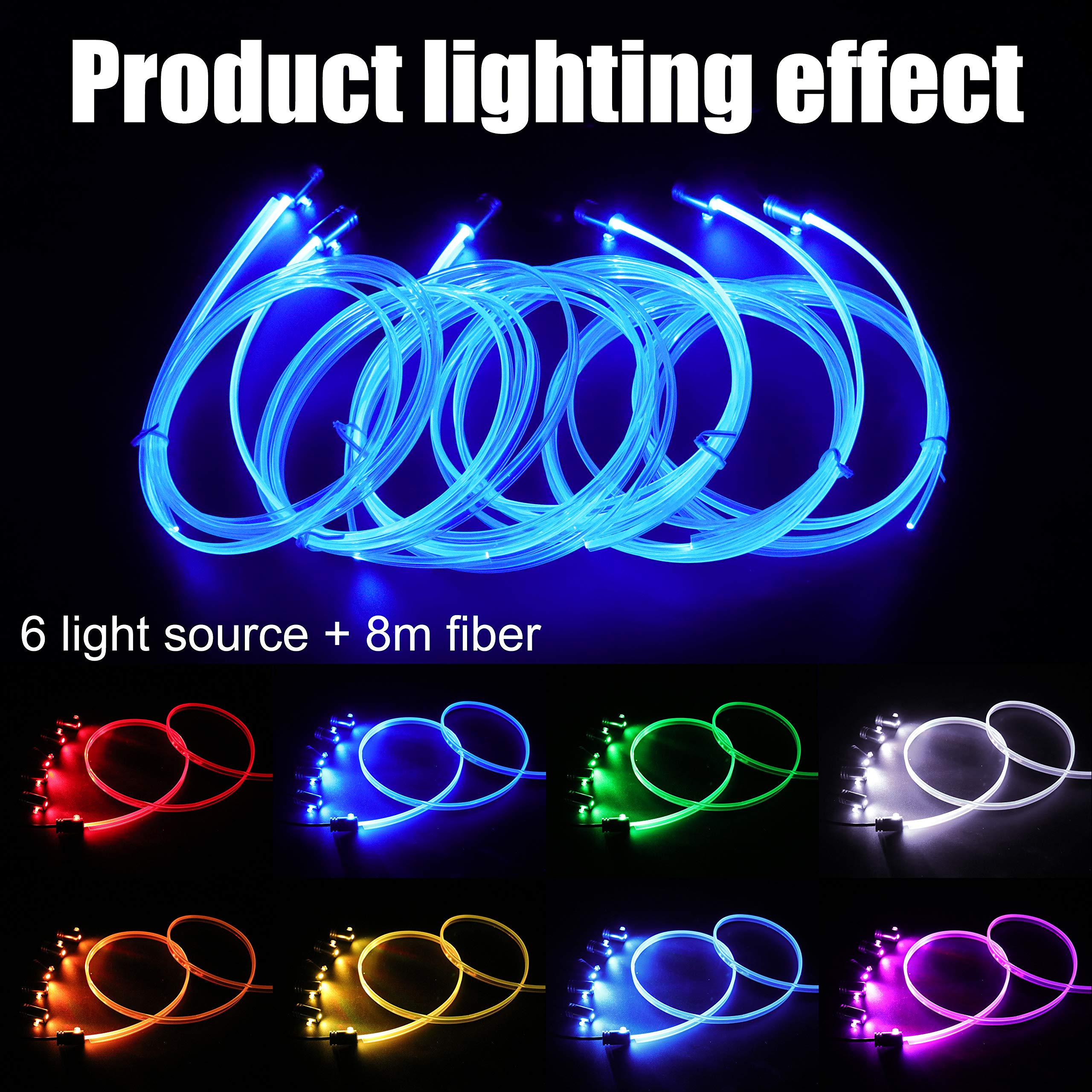 Voiture éclairage ambiant Fibre Optique 64 Couleurs Musique Son Actif avec APP contrôle Voiture décoratif kit d'éclairage de l'atmosphère DC 12V 1W 8m