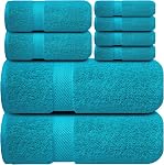 Infinitee Xclusives Luxury 100% Cotton Towel Set – 8 Piece Bathroom Towel Set (2 Bath Towels, 2 Hand Towels, 4 Washcloths) – Soft & Absorbent Towels for Bathroom (Brilliant White)