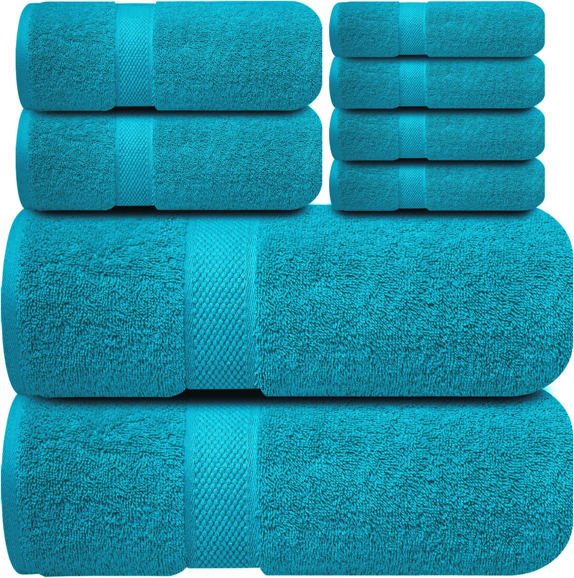 – Infinitee Xclusives Premium Bath Towels Set - [Pack of 8] 100% Cotton Highly Absorbent 2 Bath Towels, 2 Hand Towels and 4 Washcloths - Hotel & Spa Quality Bath Towels for Bathroom (Serene Teal)