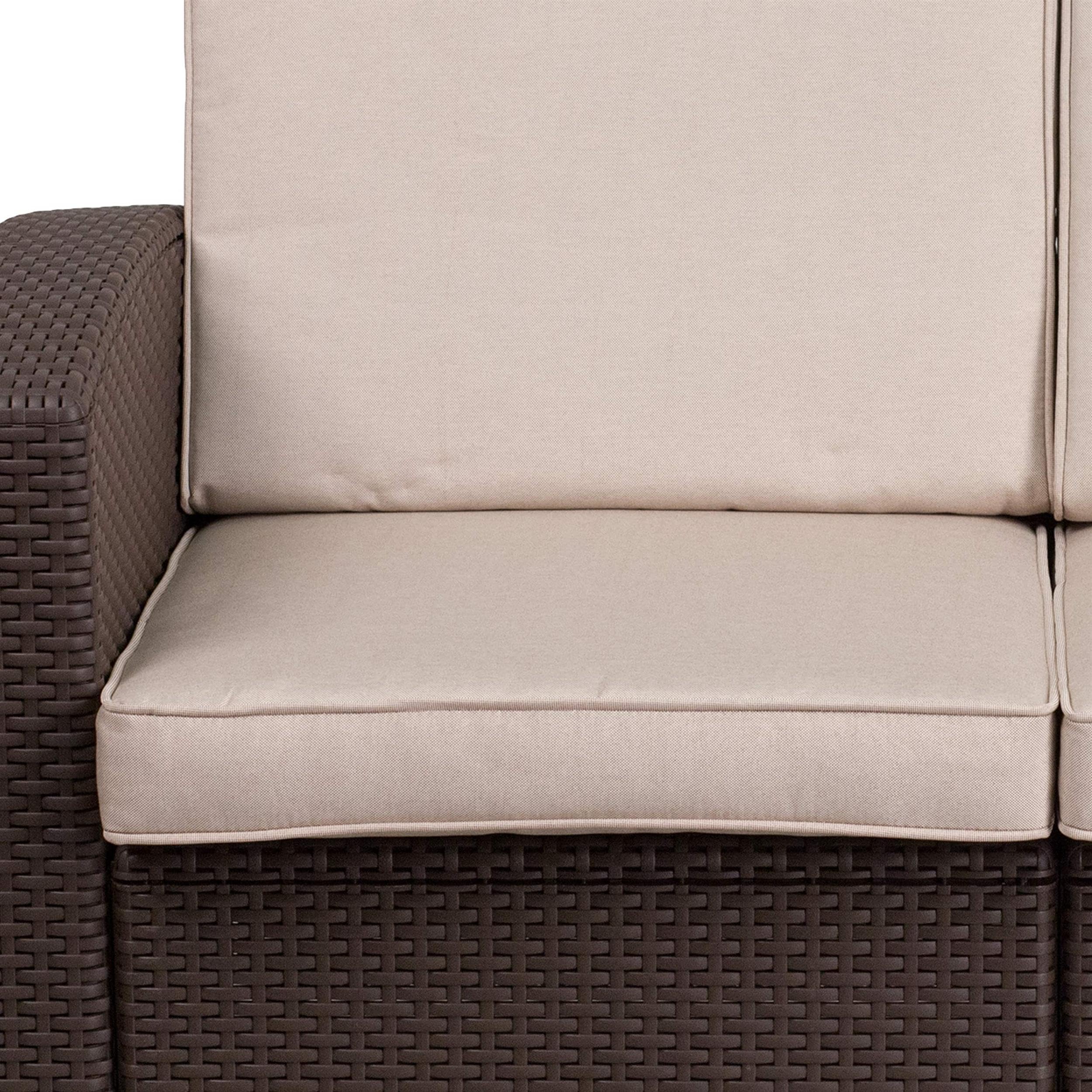 Flash Furniture Divanetto Seneca in finta rattan marrone cioccolato con cuscini beige resistenti a tutte le condizioni atmosferiche