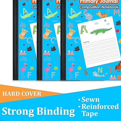 Miniatura 5 de E-CLIPS USA Cuadernos de composición, cuaderno de composición de diario primario, cuaderno de composición de letras y estampado animal, 100 hojas,