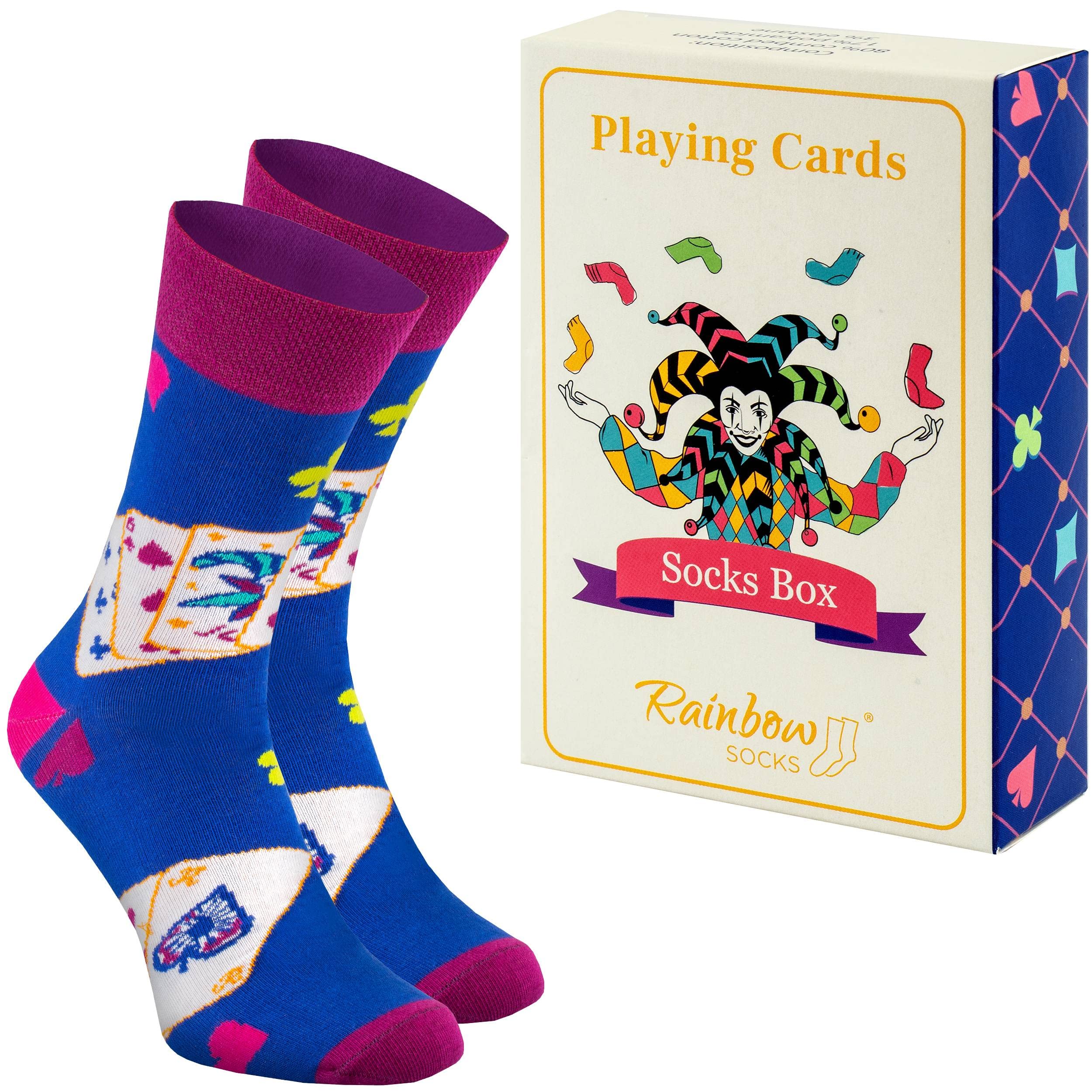 Rainbow Socks - Playing Cards Socks Box - 1 Pair, Vibrant Colours - Gift For A Fan Of Card Games - Size 12-14