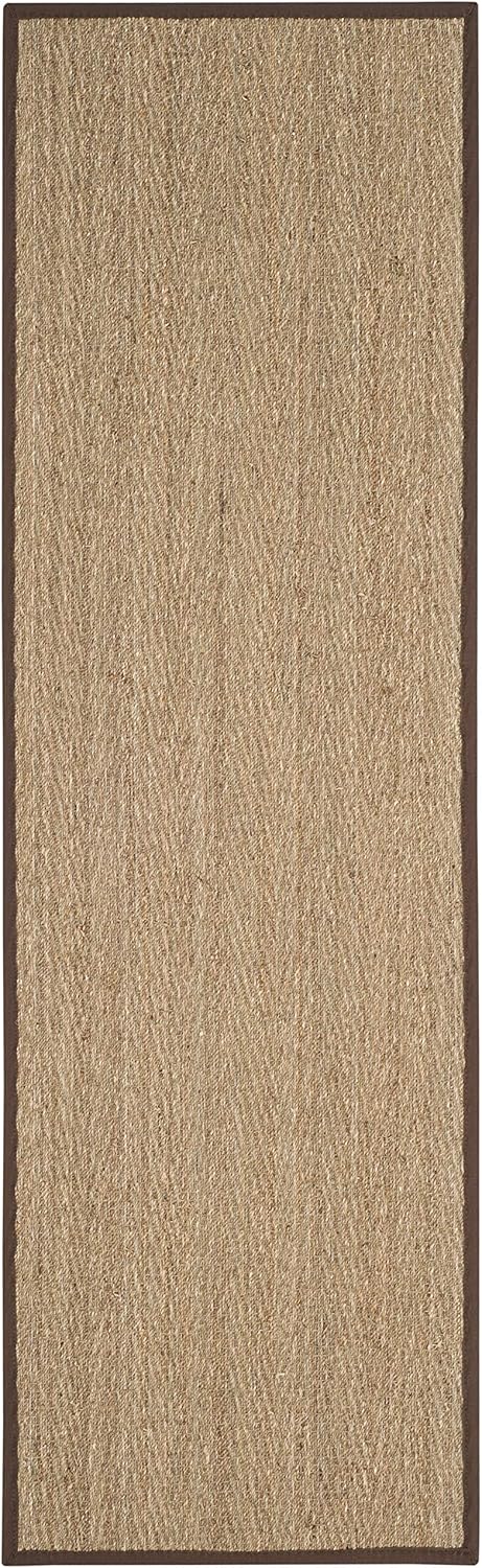 SAFAVIEH Natural Fiber Collection Runner Rug - 2'6" x 8', Natural & Dark Brown, Seagrass, Herringbone Pattern with Border (NF115K)