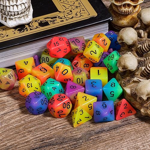 Miniatura 6 de 5 juegos de dados DND que brillan en la oscuridad, juego de 35 dados poliédricos luminosos con 1 bolsa de dados de cuero, dados D&D brillantes para