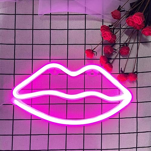 Miniatura 2 de ENUOLI Letreros de neón de labios, luz nocturna, luz de pared de neón rosa, arte romántico, luces de neón decorativas para dormitorio, bar, niñas,
