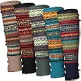5 Pairs Boho Long Leg Warmers for Women Winter Christmas Wool Bohemian Leg Warmers with Crochet Flowers