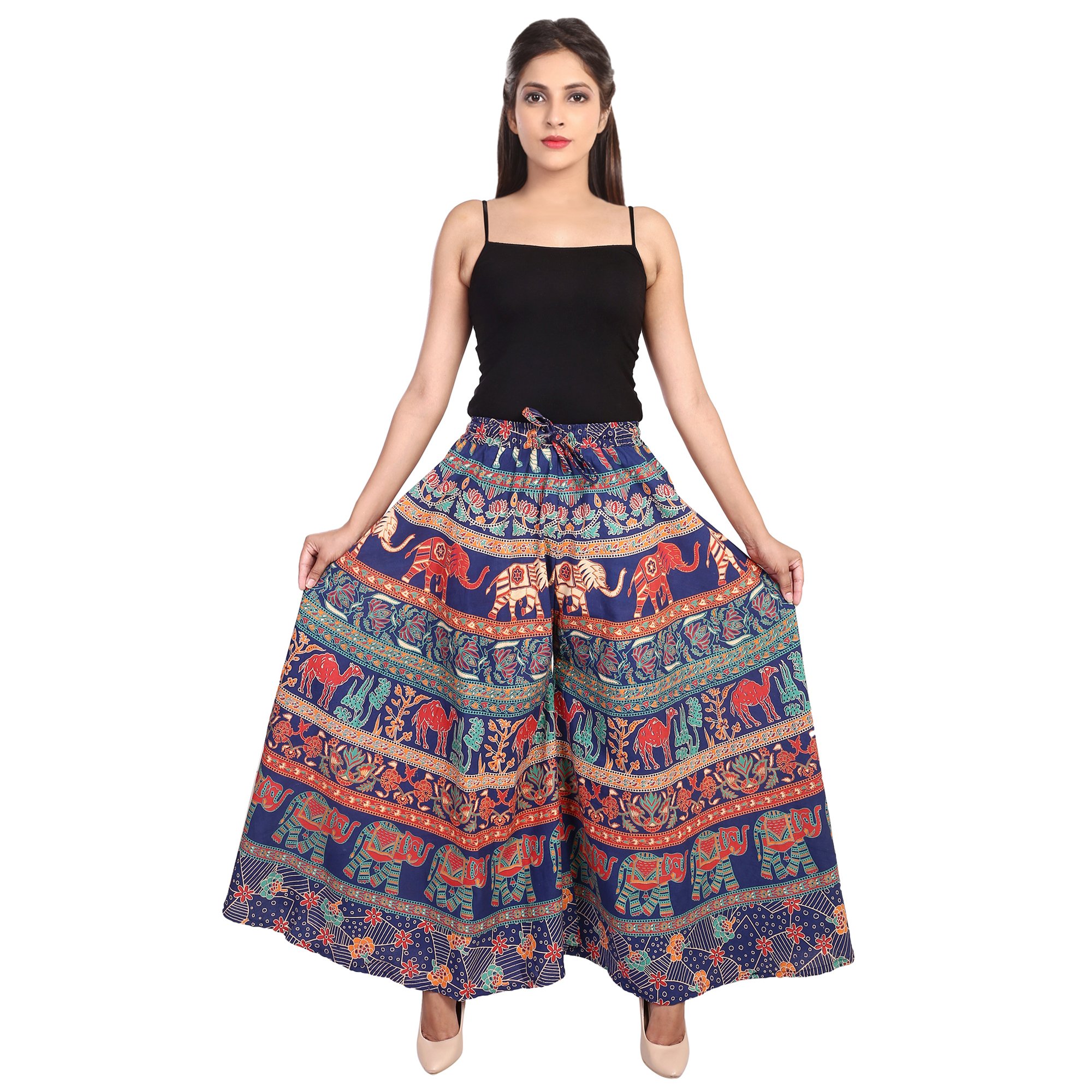 Women’s Regular Fit New Fashionable Cotton Printed Divided Palazzo Pant Blue-image-15