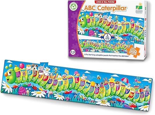 The Learning Journey Rompecabezas largos y altos ABC Caterpillar Rompecabezas STEM preescolar de 51 piezas, 5 pies de largo Regalos educativos