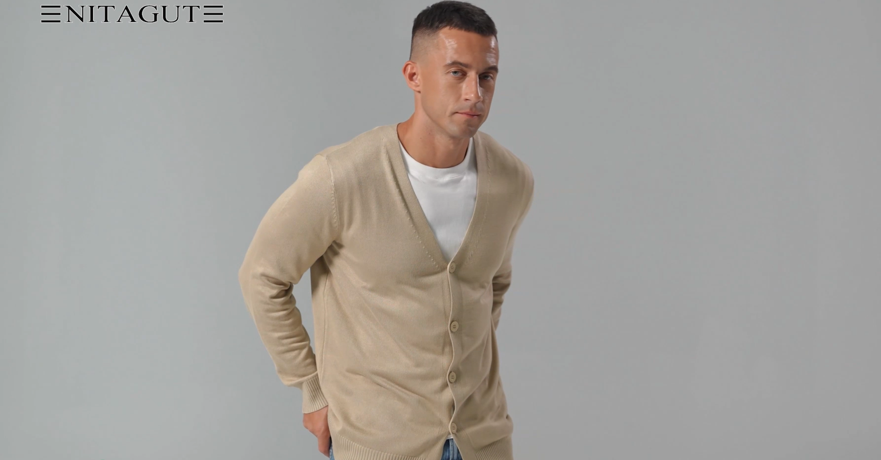 NITAGUT Cardigan Uomo A Righe Vintage - Giacca Maglia Leggera Con Colletto A V E Bottoni, Taglie S-2XL - 3
