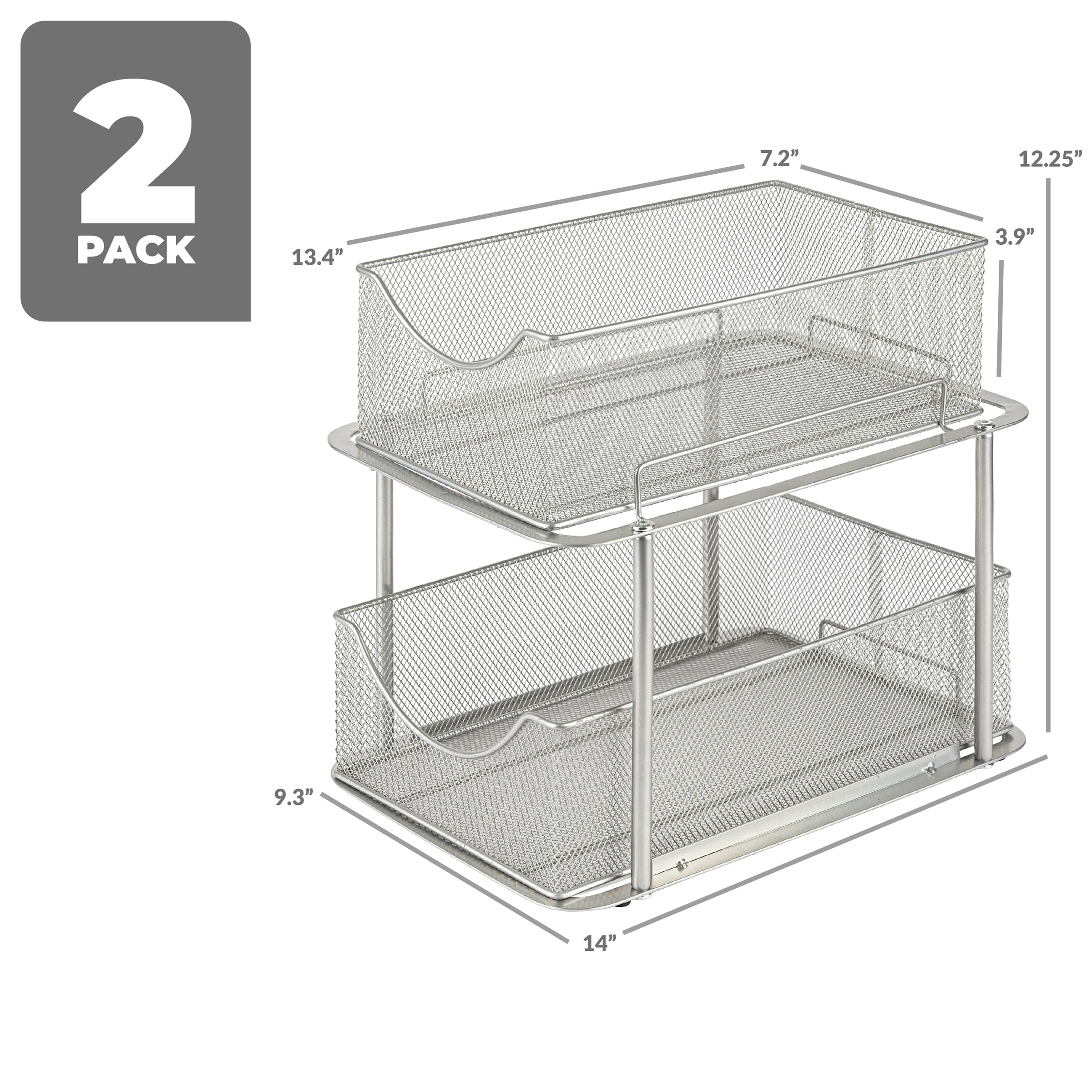 Sorbus Organizadores y almacenamiento de 2 niveles para debajo del fregadero, cajones deslizantes de malla de acero fuerte para un mejor almacenamiento del baño, organización y almacenamiento del baño