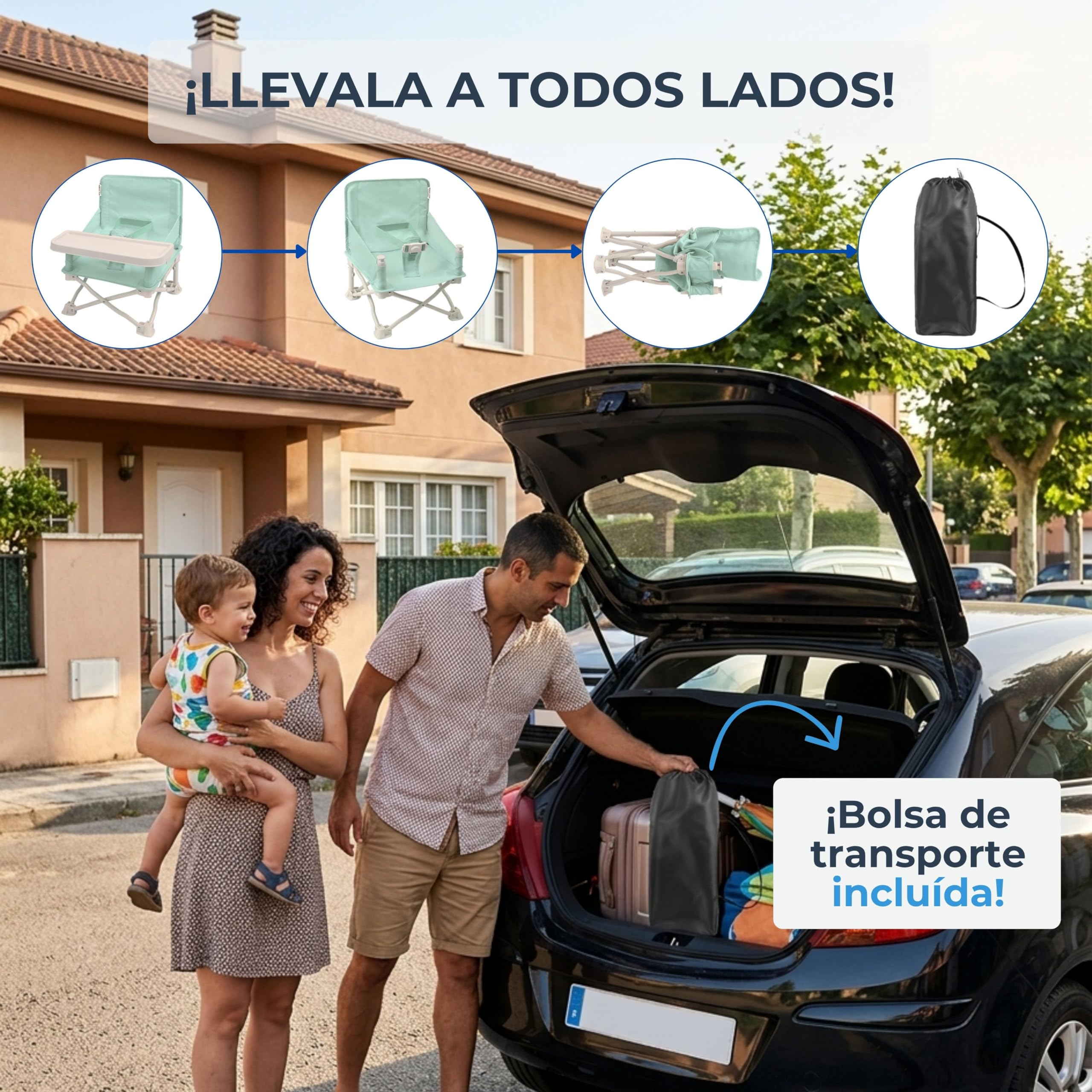 Silla Elevadora Portátil Infantil/Trona con Bandeja - Bebes 6 a 36 Meses (Mint)