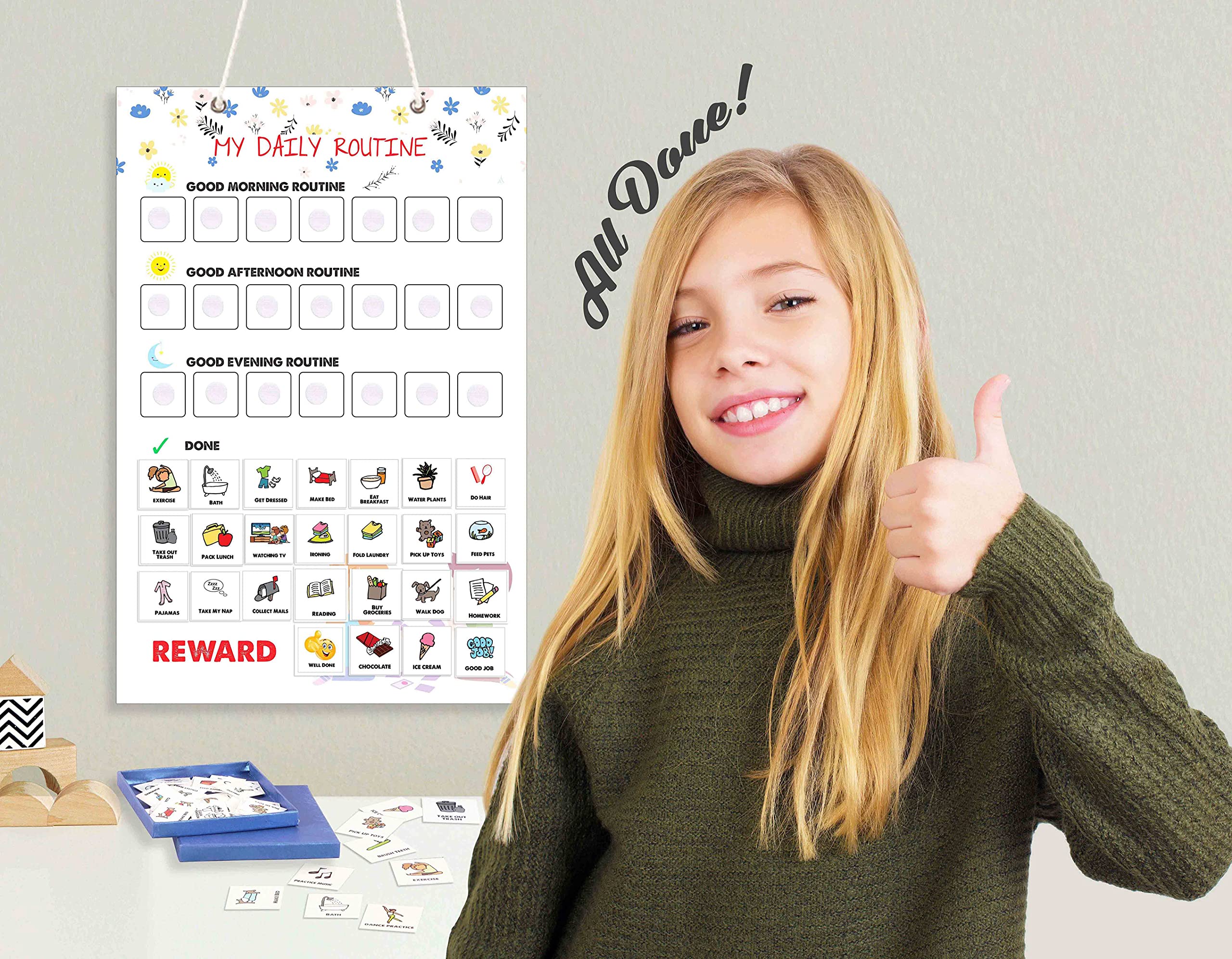 Kinder-Chore Chart – Tägliche Aufgabenliste Als Poster Mit Klett-Karten (45 Aktivitäten) Für Morgens & Abends