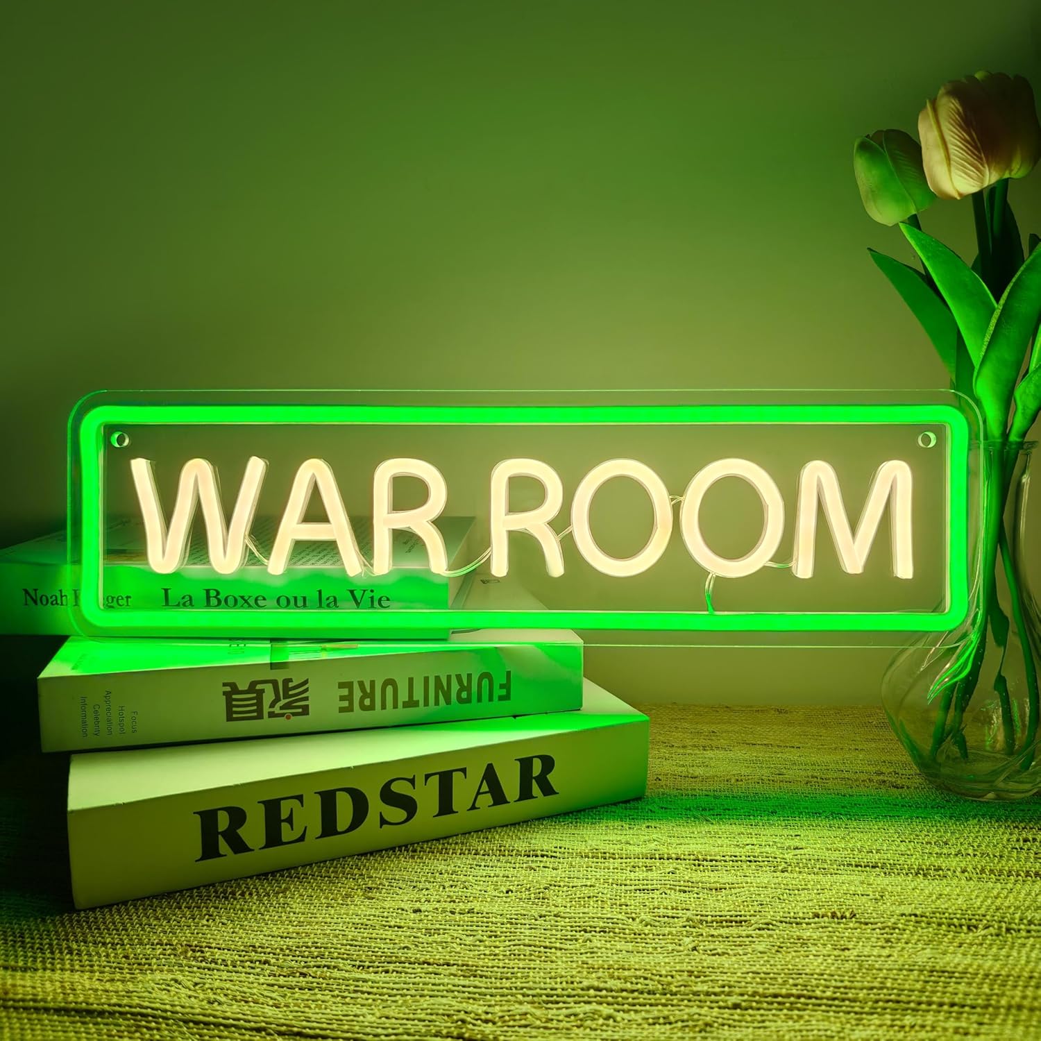 WAR ROOM Neon Sign Dimmable Green LED Letter Sign for Game Room, Home Office, Gym & Garage Wall Decor - 16.9 x 4.7 Inch Strategic Tactical Light Decor