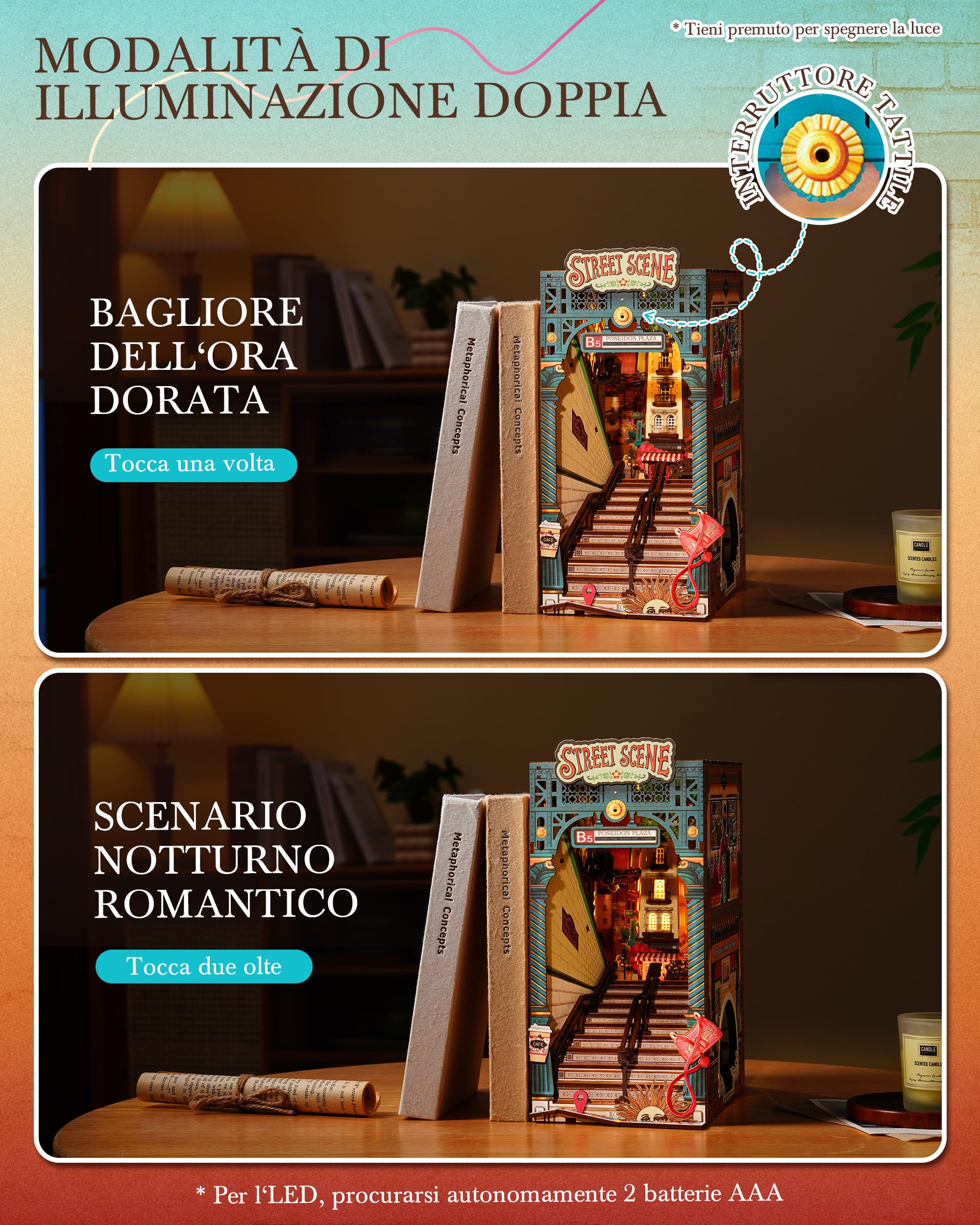Rolife Book Nook Kit Miniature da Costruire DIY Booknook Street Scene 3d Puzzle Legno con Luci Decorazione Libreria Casa Modellismo da Costruire Adulti Diorama Modellismo